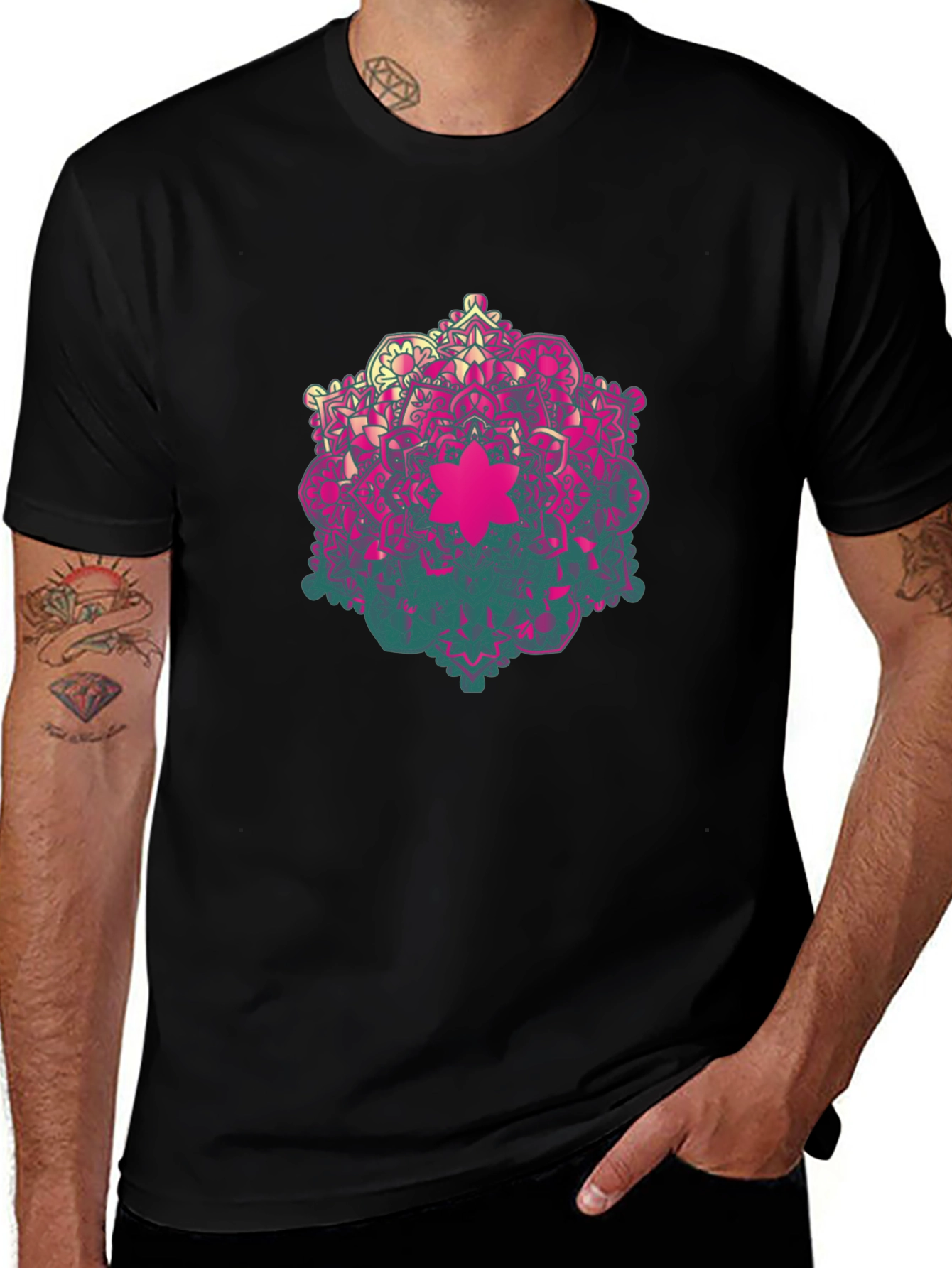 Geometric Mandala Graphic Tee - Mens Black T-Shirt