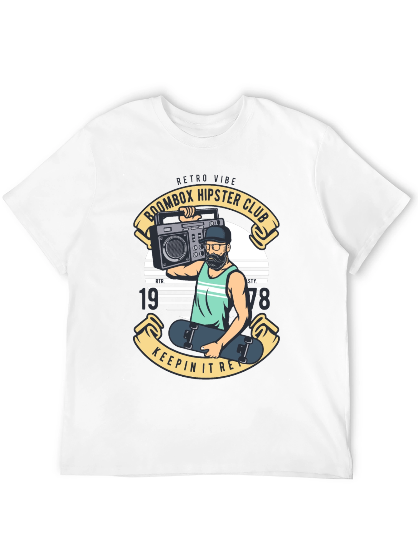 Retro Boombox Hipster Club Black T-Shirt