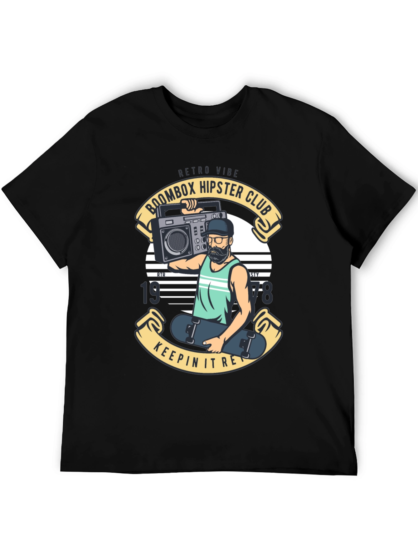 Retro Boombox Hipster Club Black T-Shirt