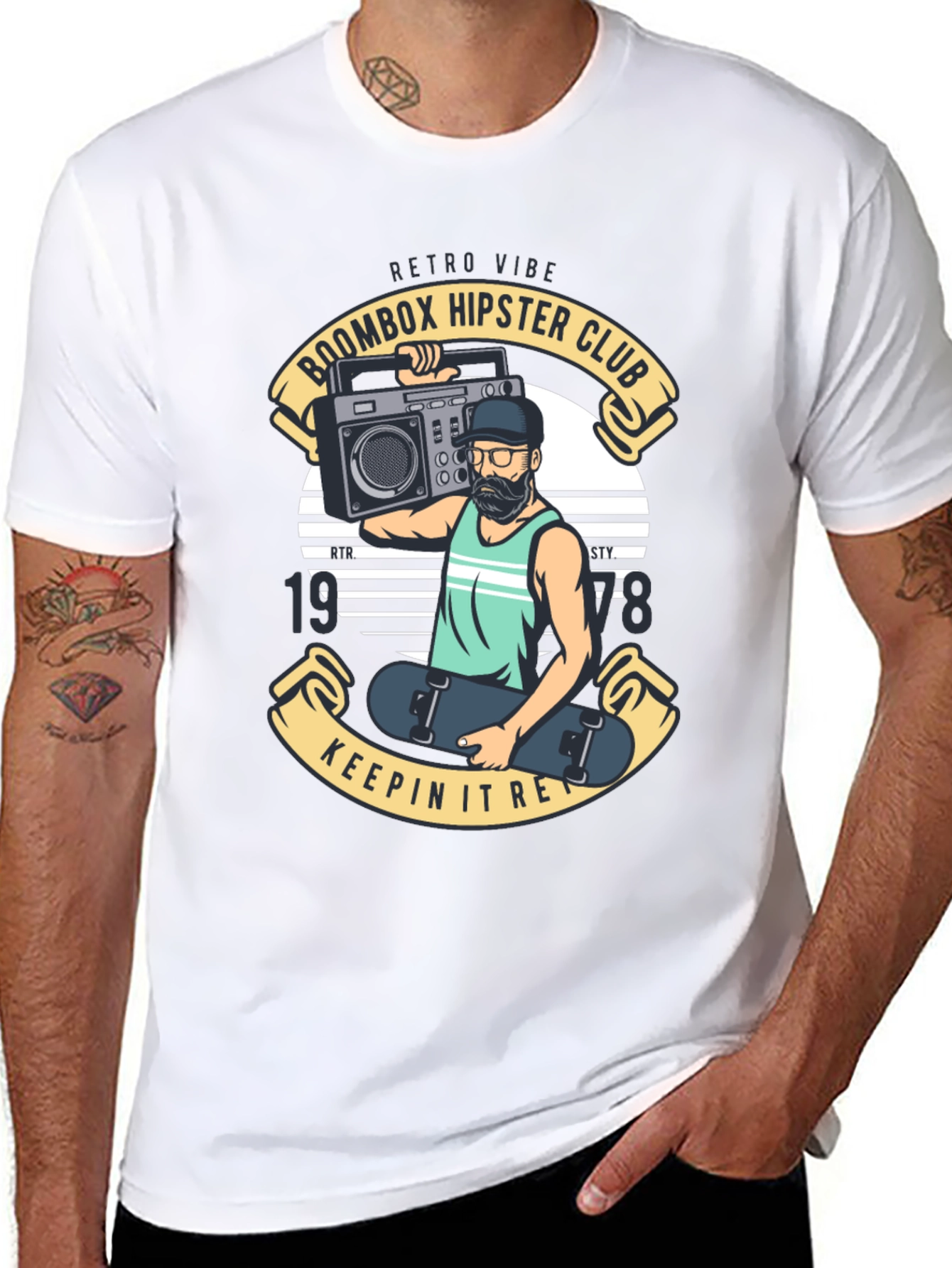 Retro Boombox Hipster Club Black T-Shirt