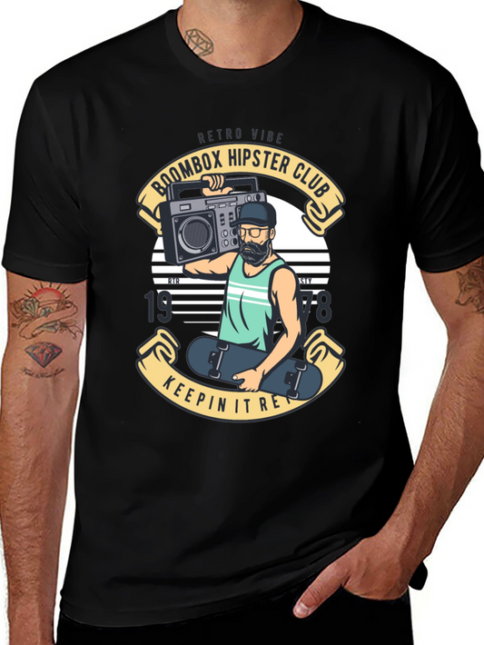 Retro Boombox Hipster Club Black T-Shirt
