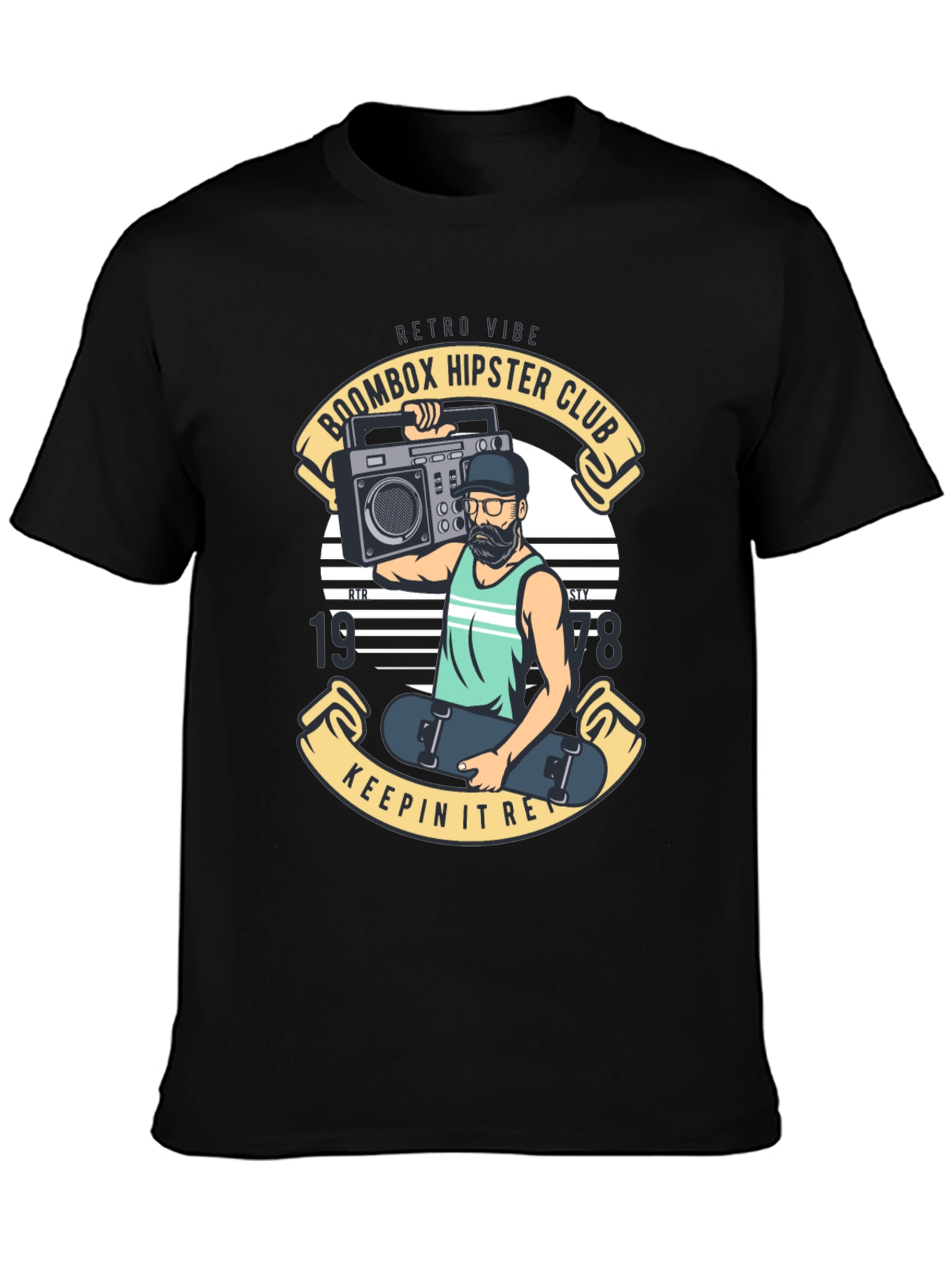 Retro Boombox Hipster Club Black T-Shirt