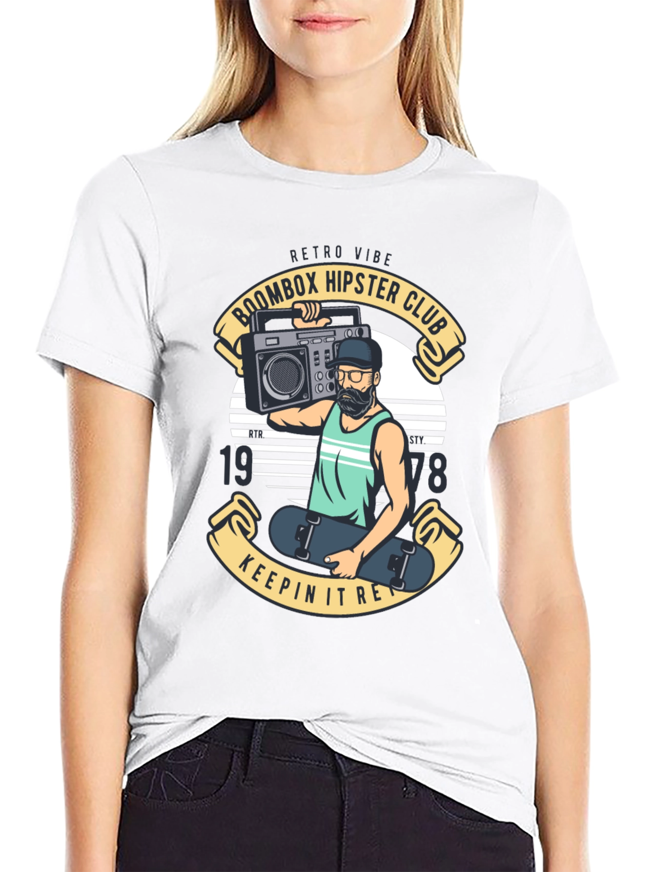 Retro Boombox Hipster Club Black T-Shirt