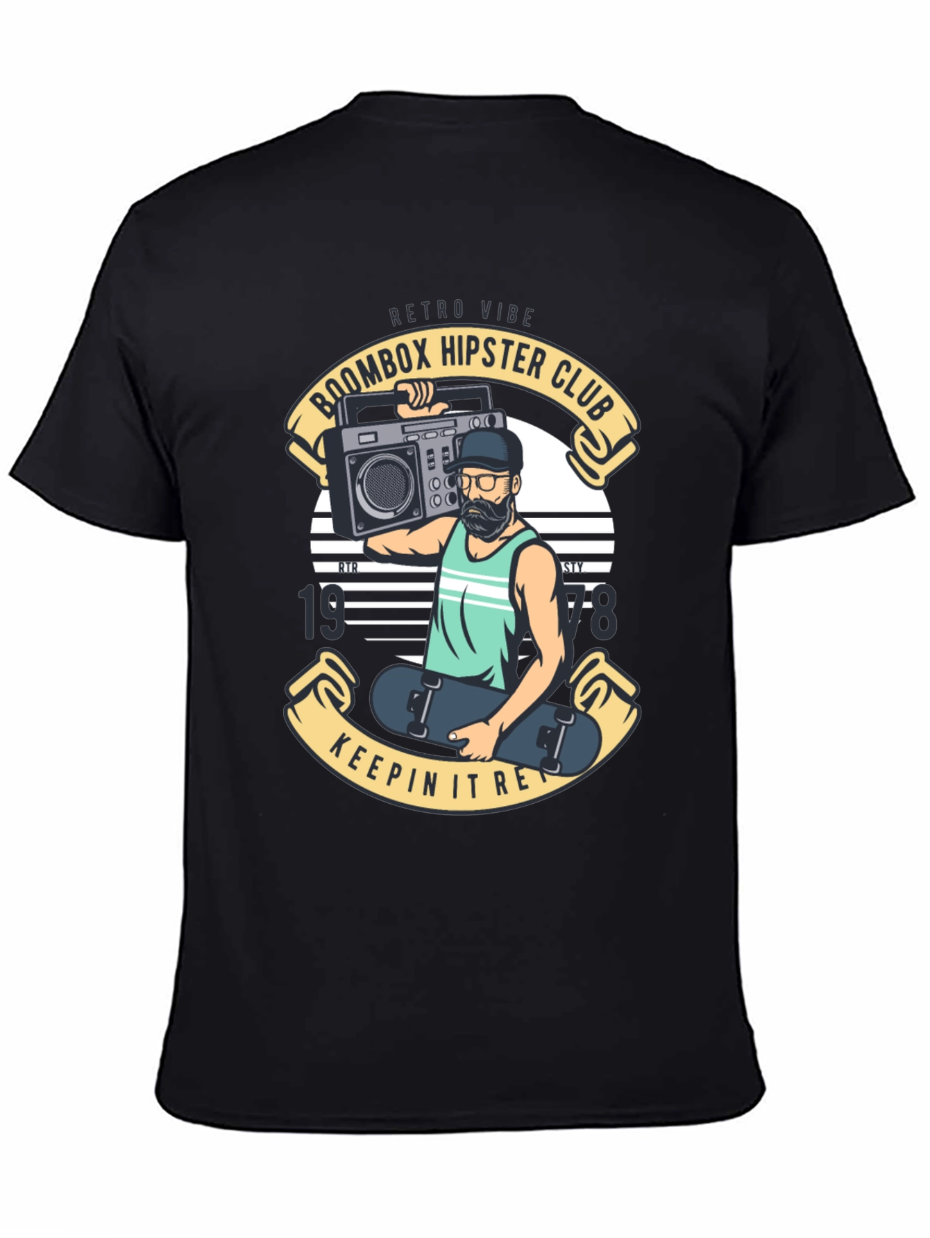 Retro Boombox Hipster Club Black T-Shirt