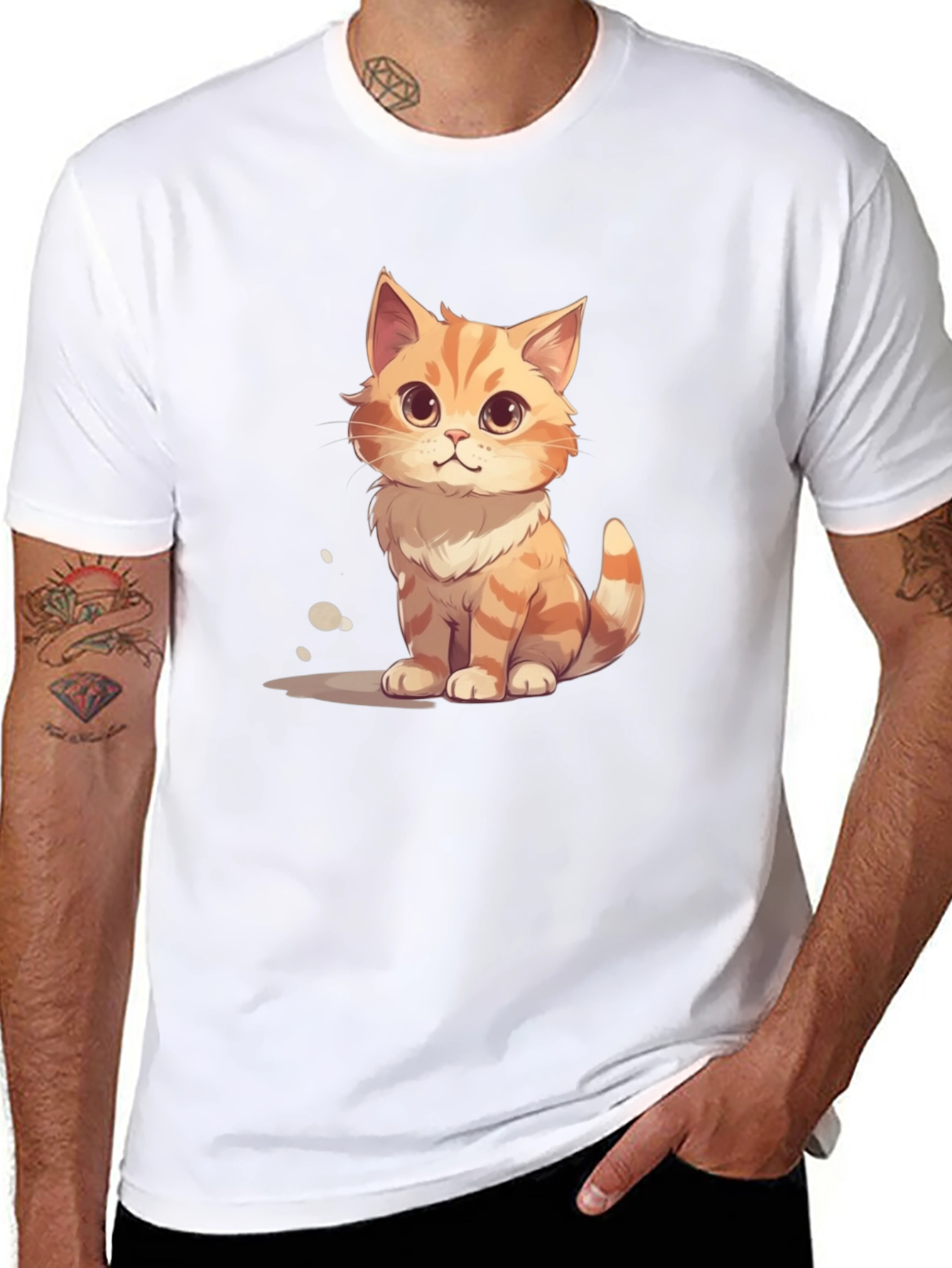 Cartoon Cat Graphic Tee - Unisex Black T-Shirt