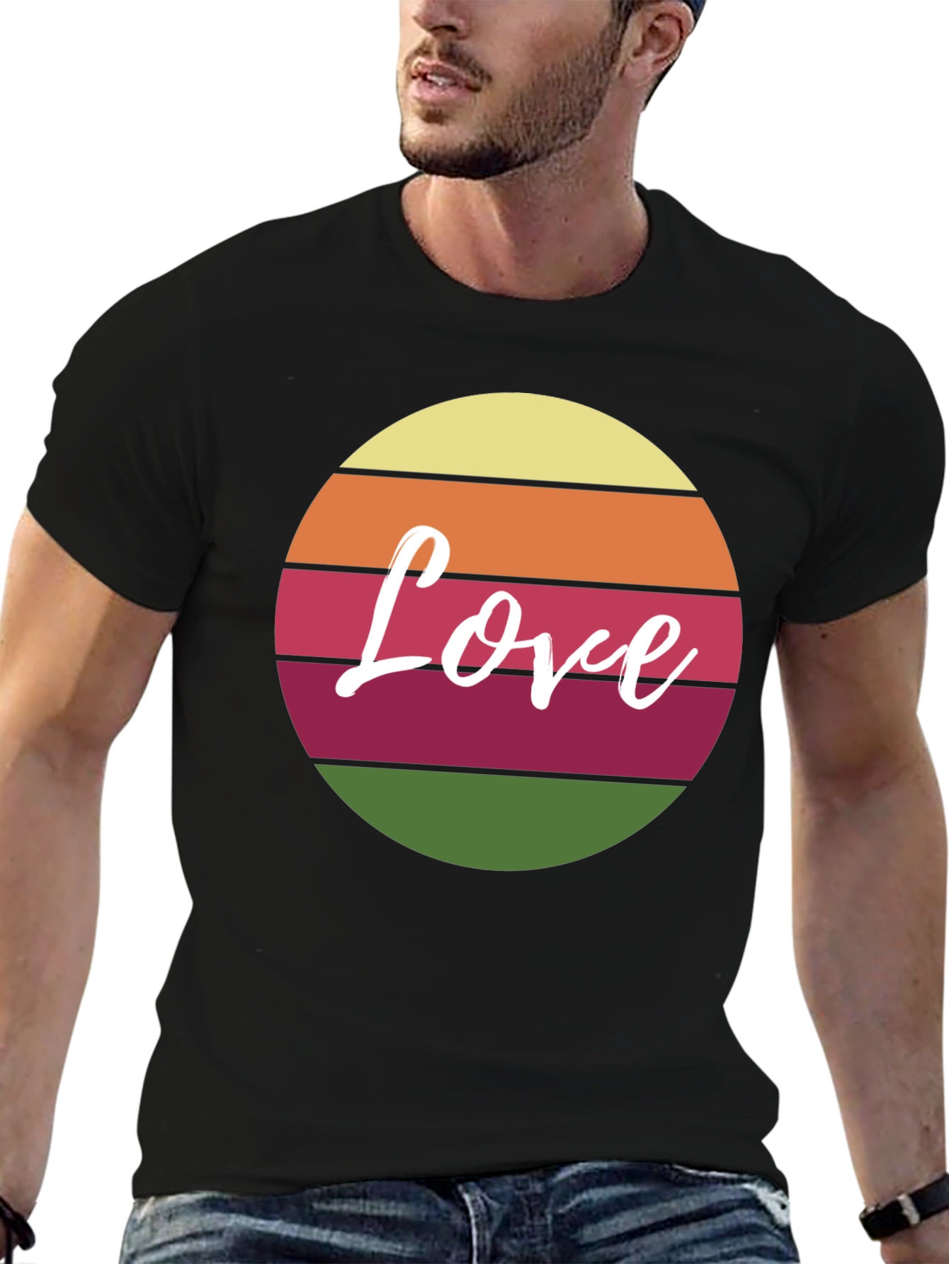 Retro Love Graphic Tee - Black Cotton Blend