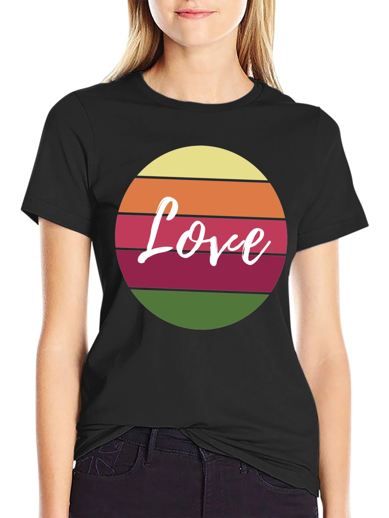 Retro Love Graphic Tee - Black Cotton Blend