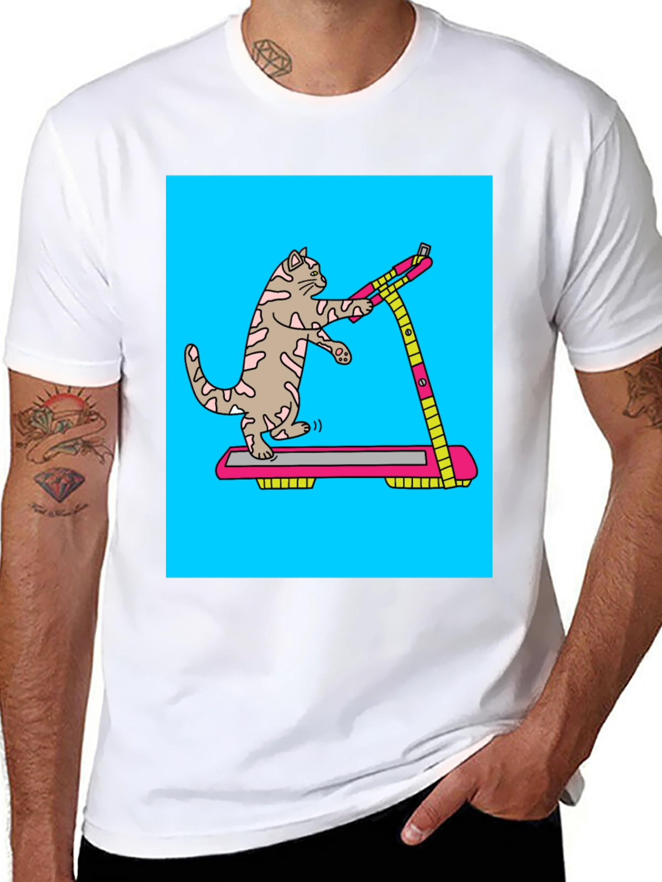 Cat Treadmill Graphic Tee - Funny Workout Shirt