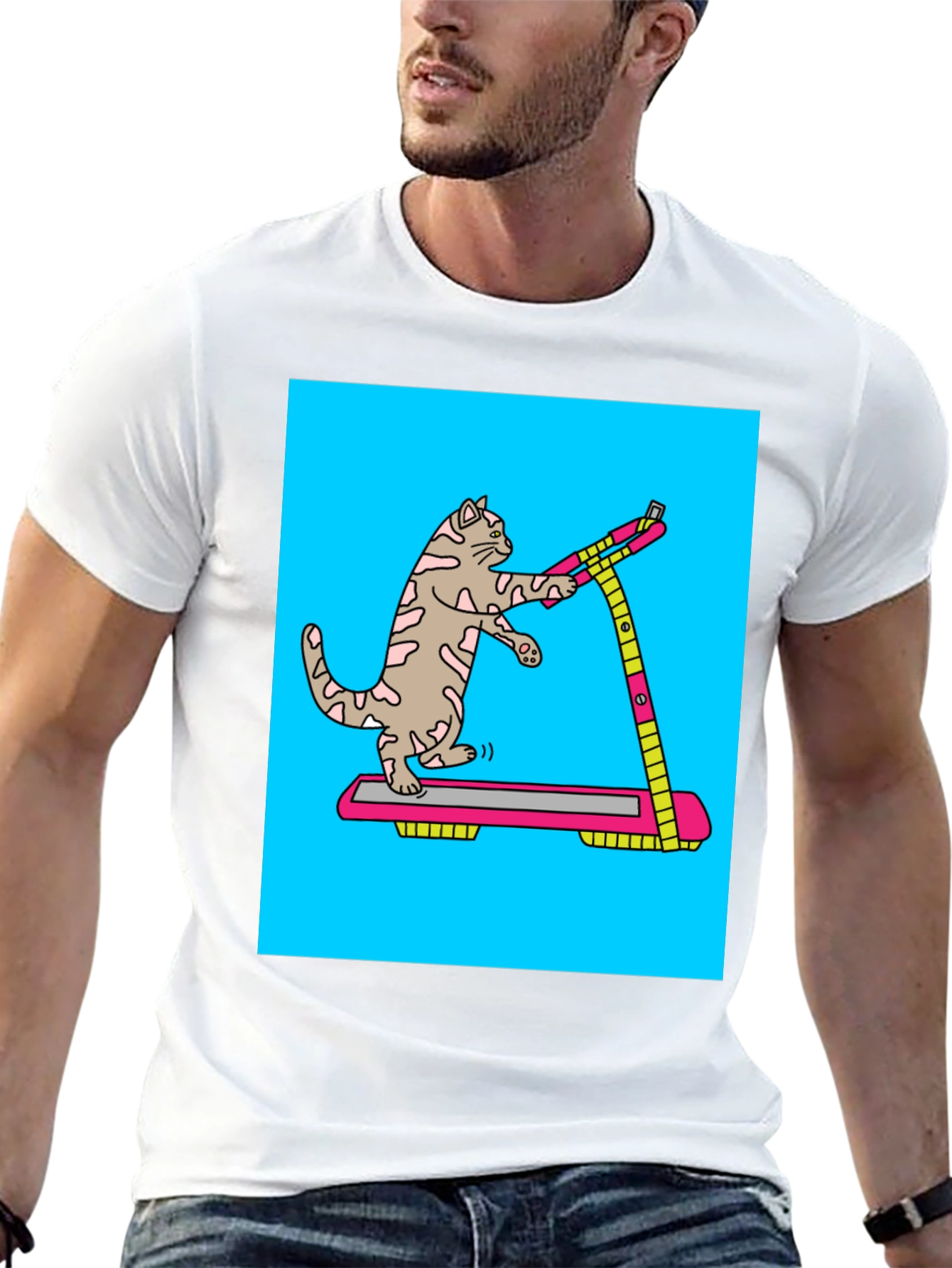 Cat Treadmill Graphic Tee - Funny Workout Shirt