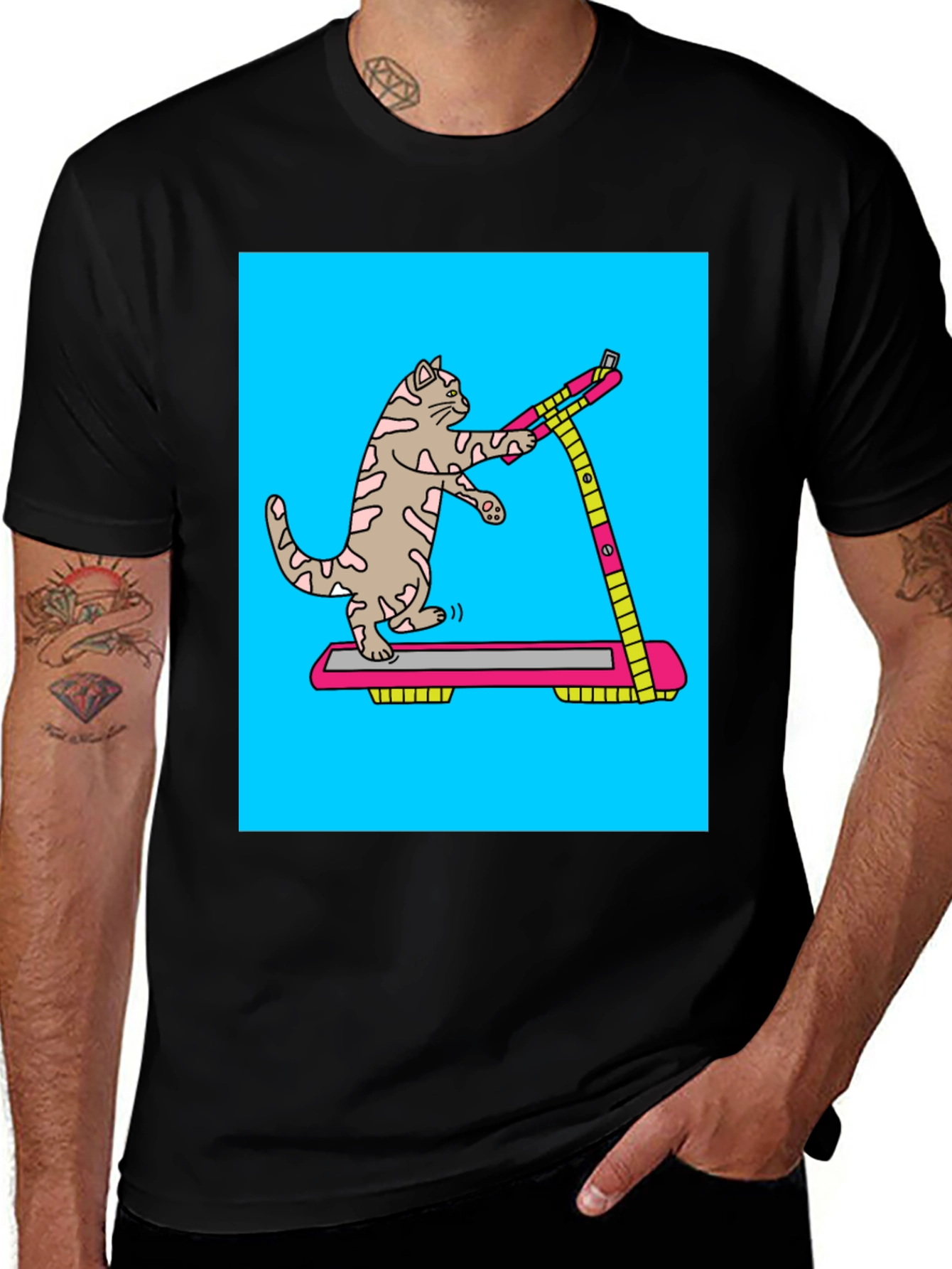 Cat Treadmill Graphic Tee - Funny Workout Shirt