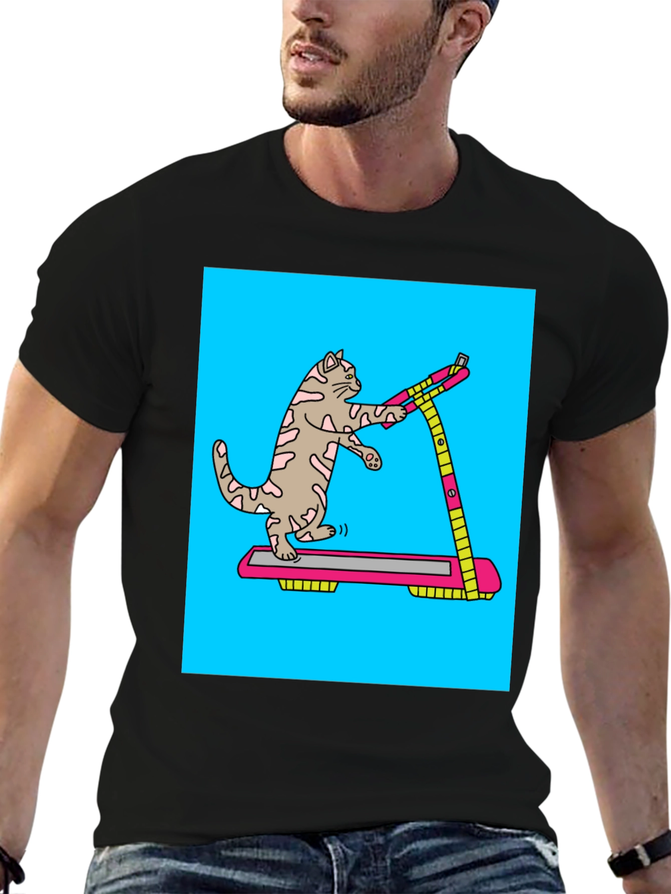 Cat Treadmill Graphic Tee - Funny Workout Shirt