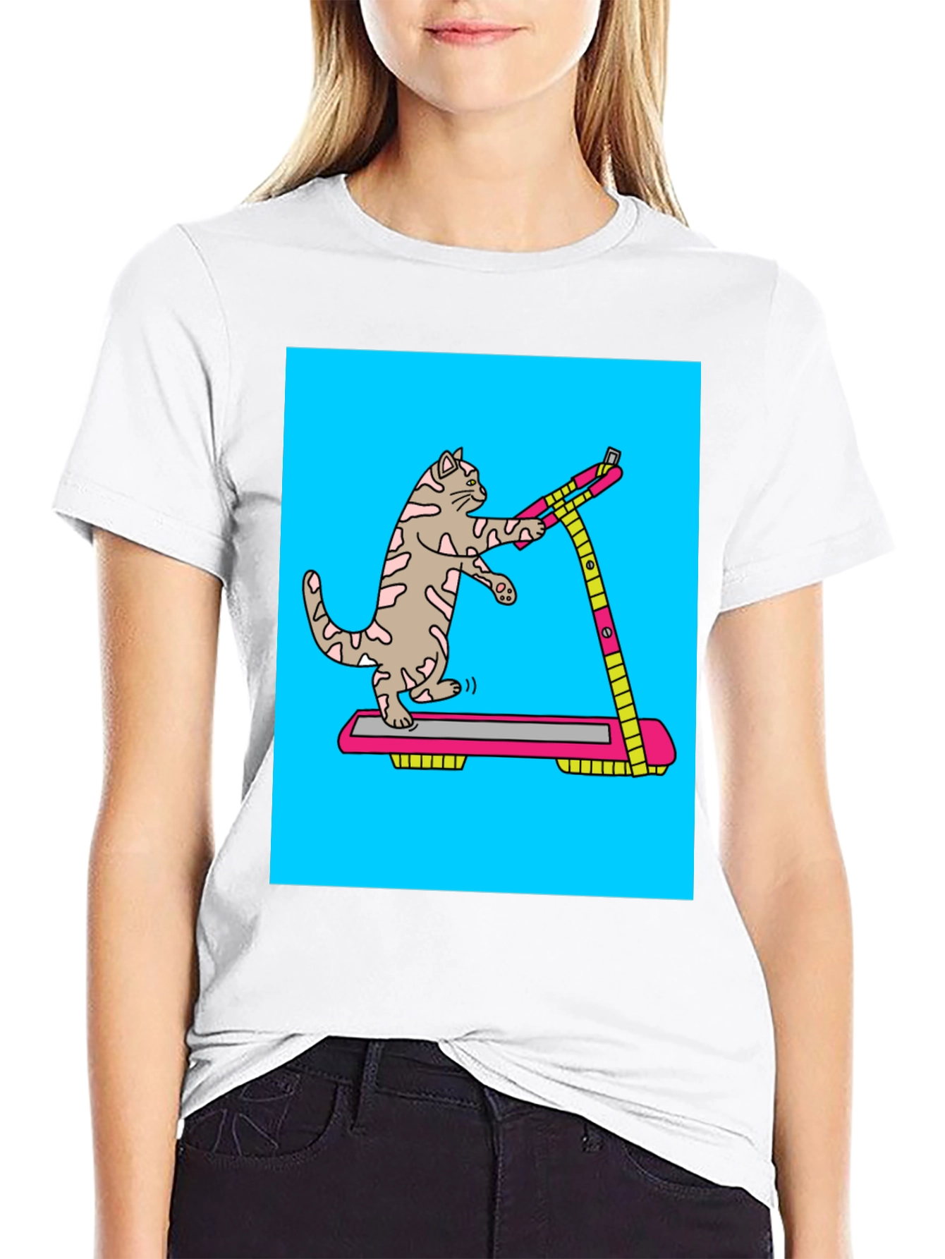 Cat Treadmill Graphic Tee - Funny Workout Shirt