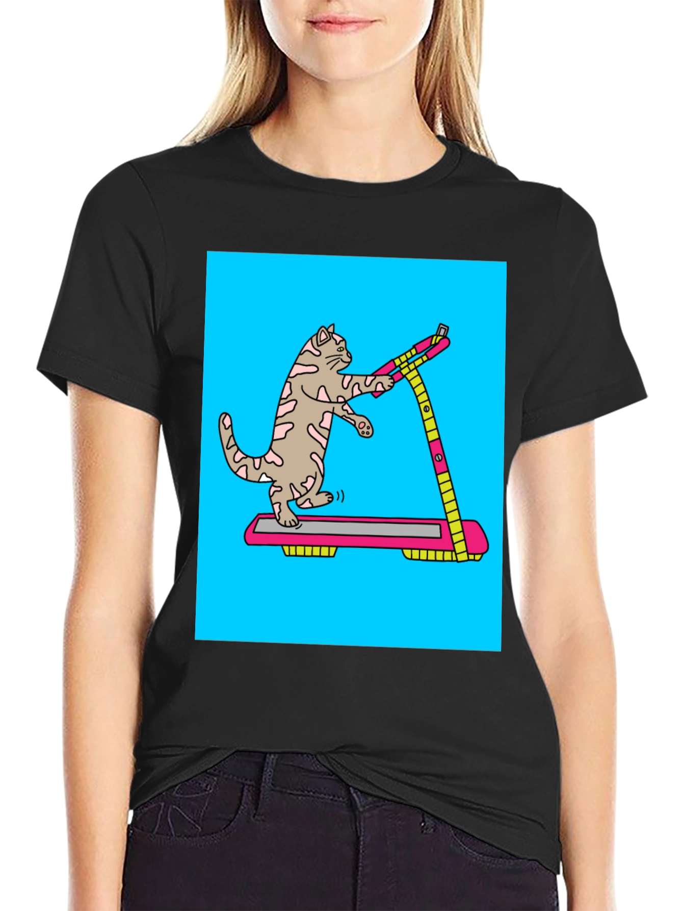 Cat Treadmill Graphic Tee - Funny Workout Shirt