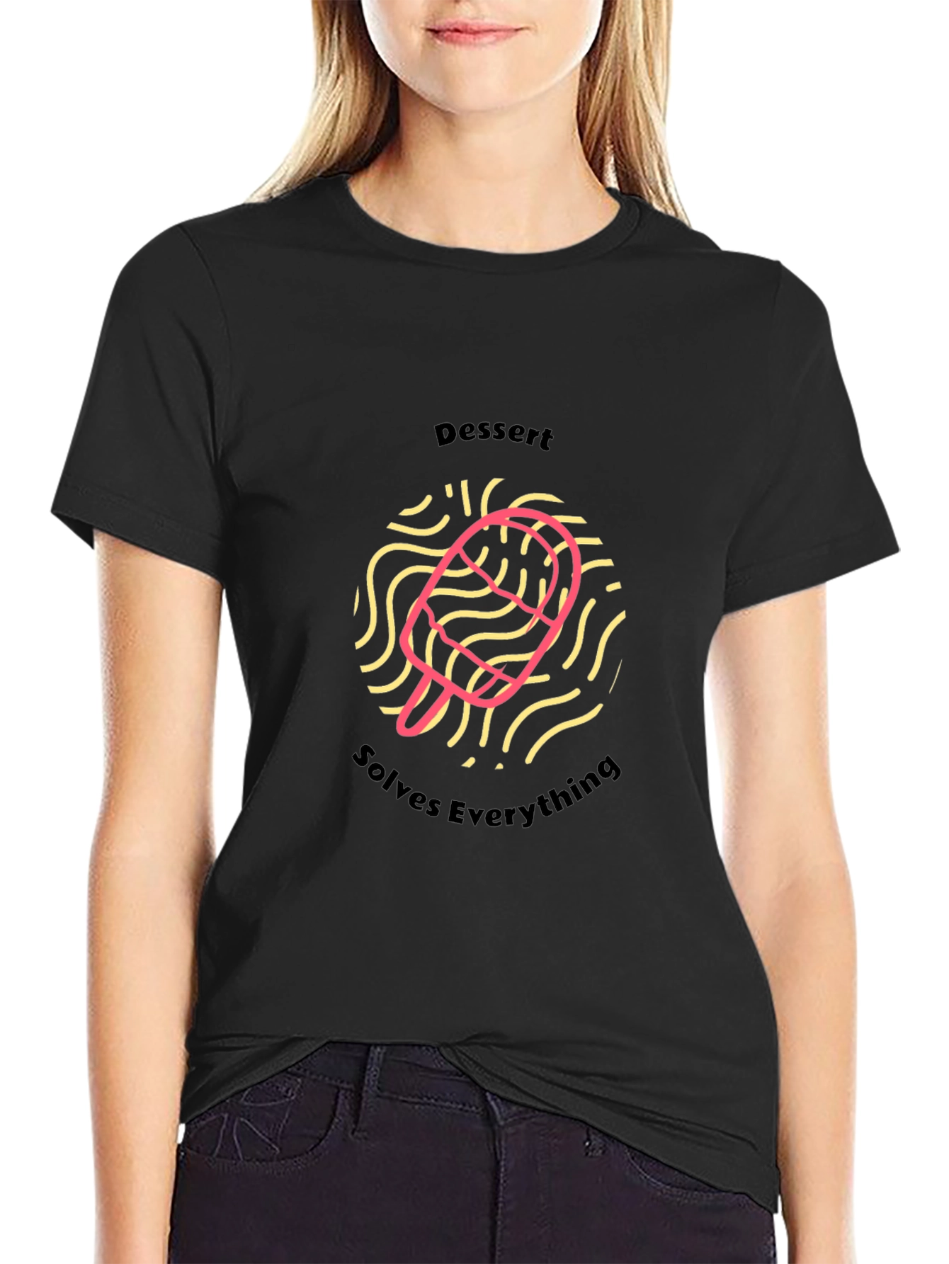 Dessert Solves Everything Black T-Shirt