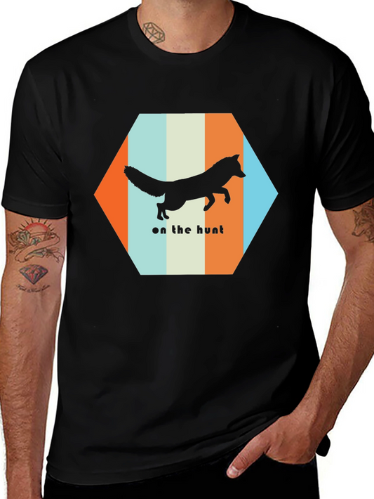 Retro Fox On The Hunt Graphic Tee - Black Cotton Blend