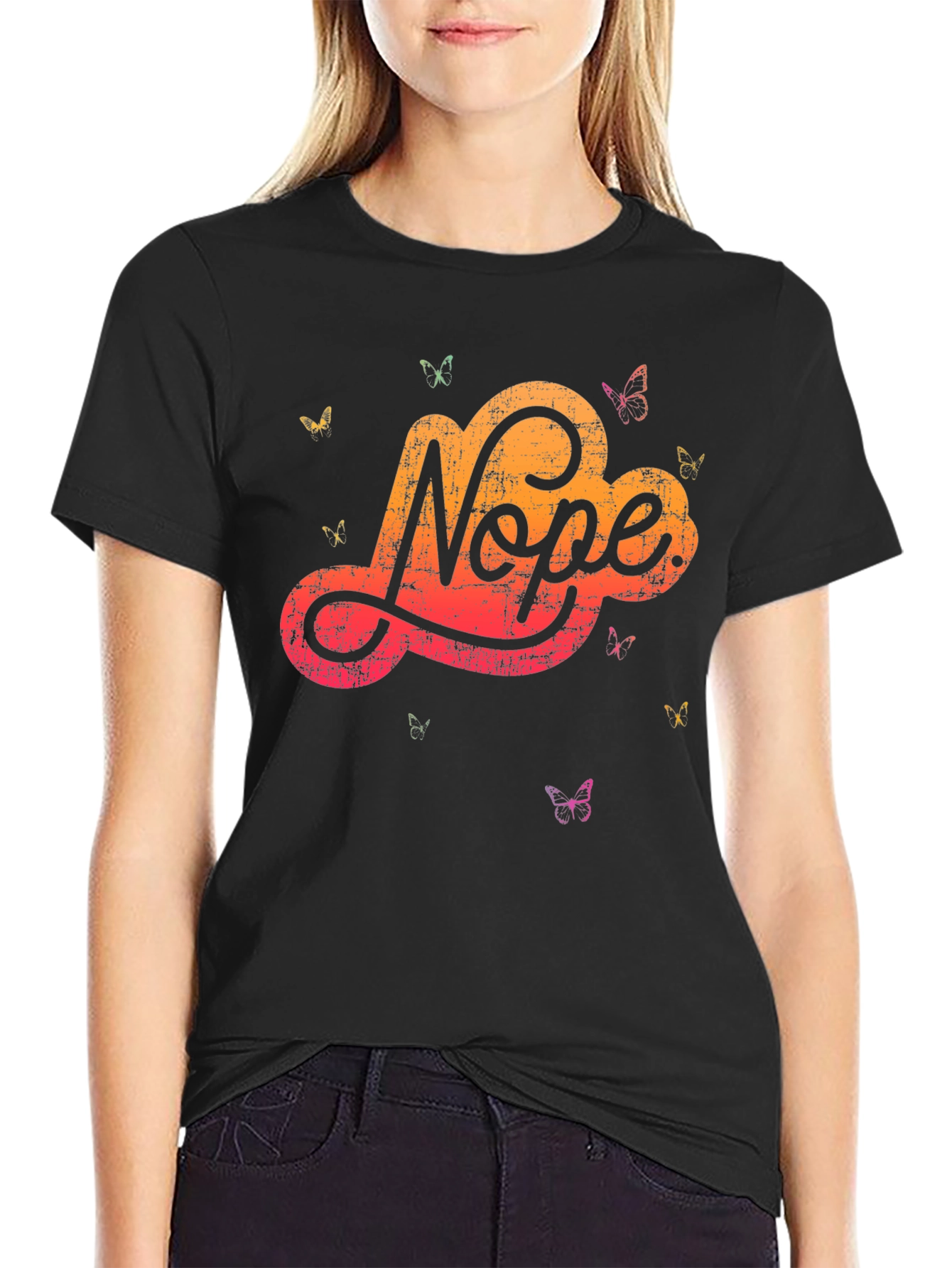 Nope Butterfly Graphic Tee - Soft Cotton Blend