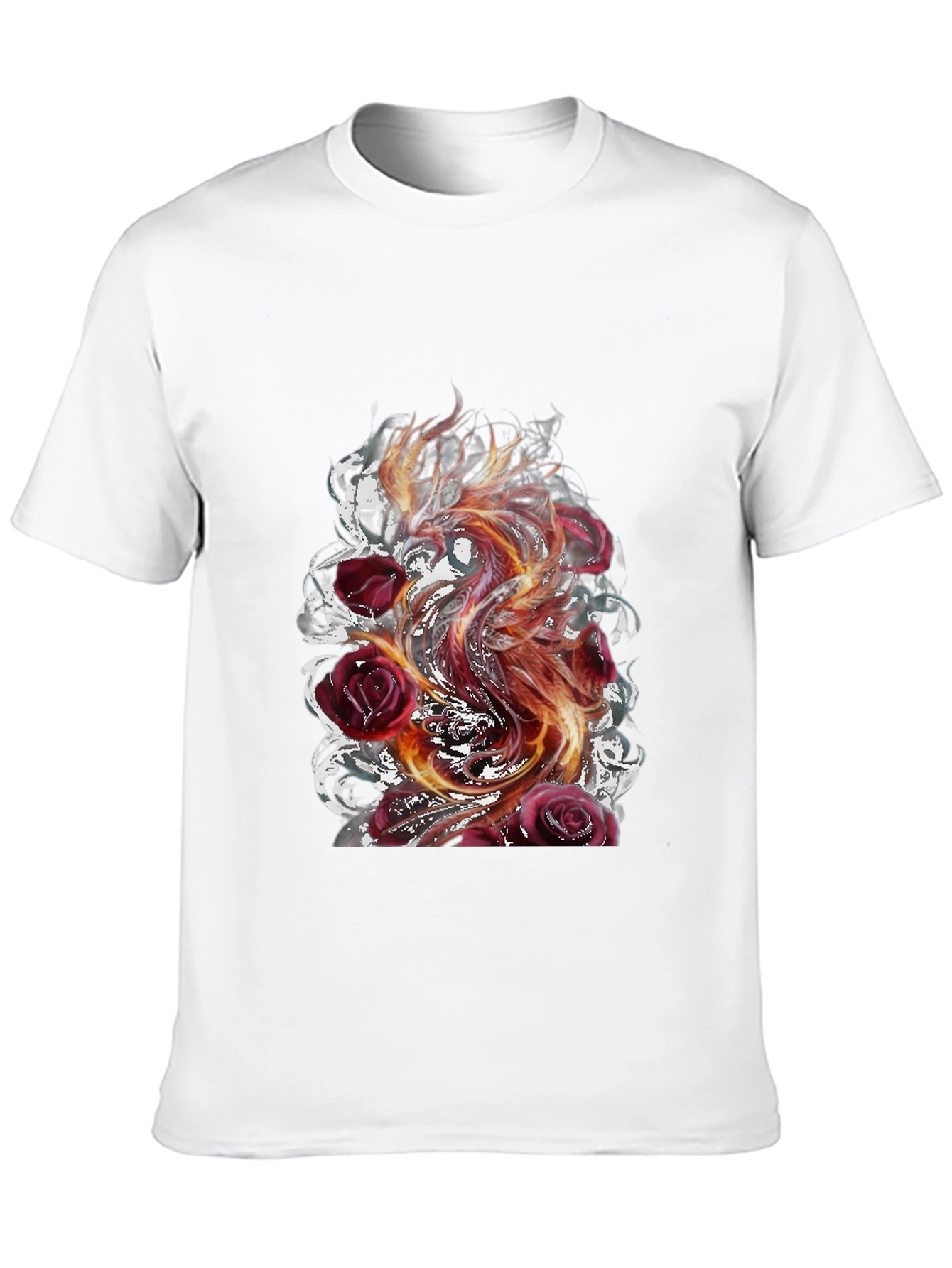 Fiery Phoenix & Roses Graphic T-Shirt