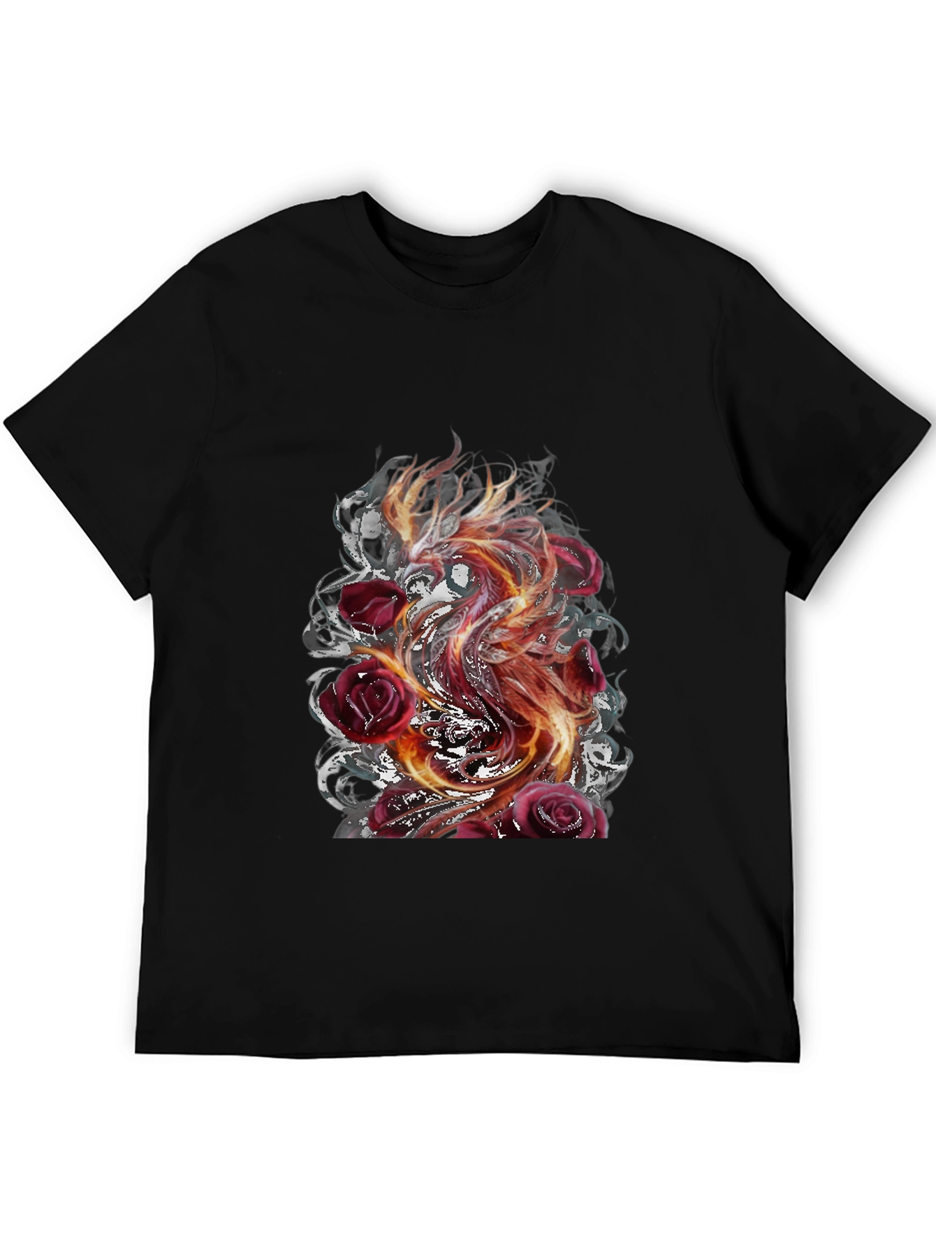 Fiery Phoenix & Roses Graphic T-Shirt