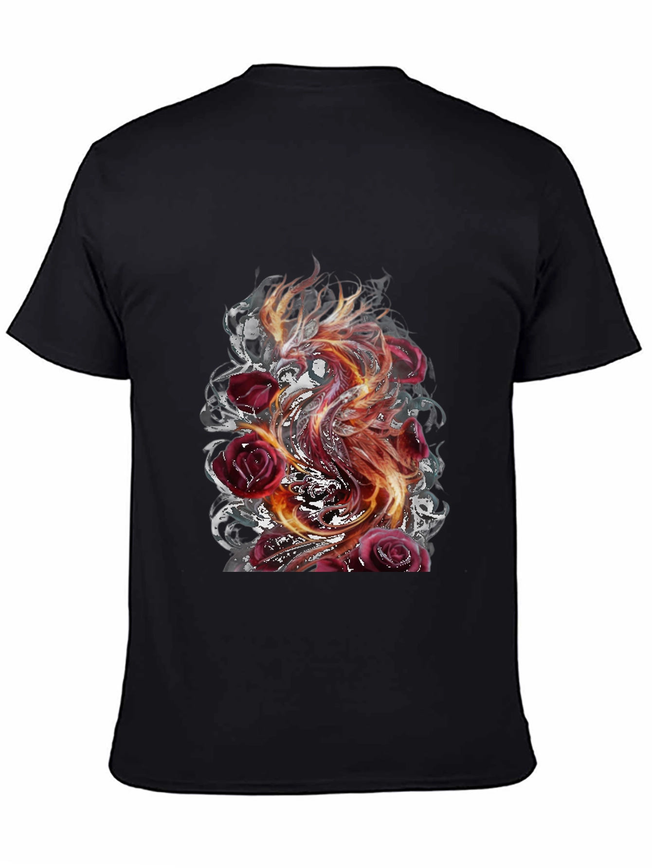 Fiery Phoenix & Roses Graphic T-Shirt