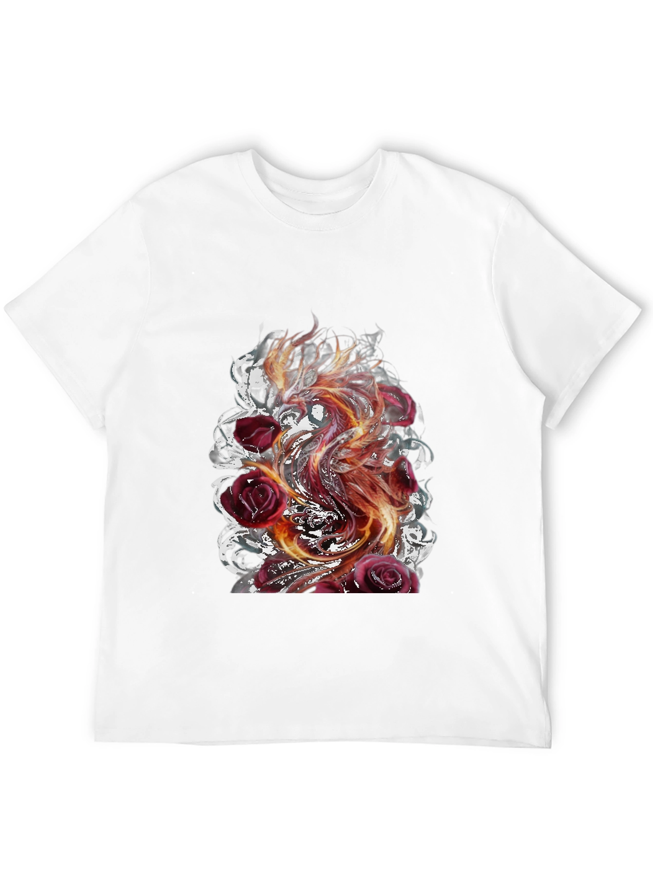 Fiery Phoenix & Roses Graphic T-Shirt