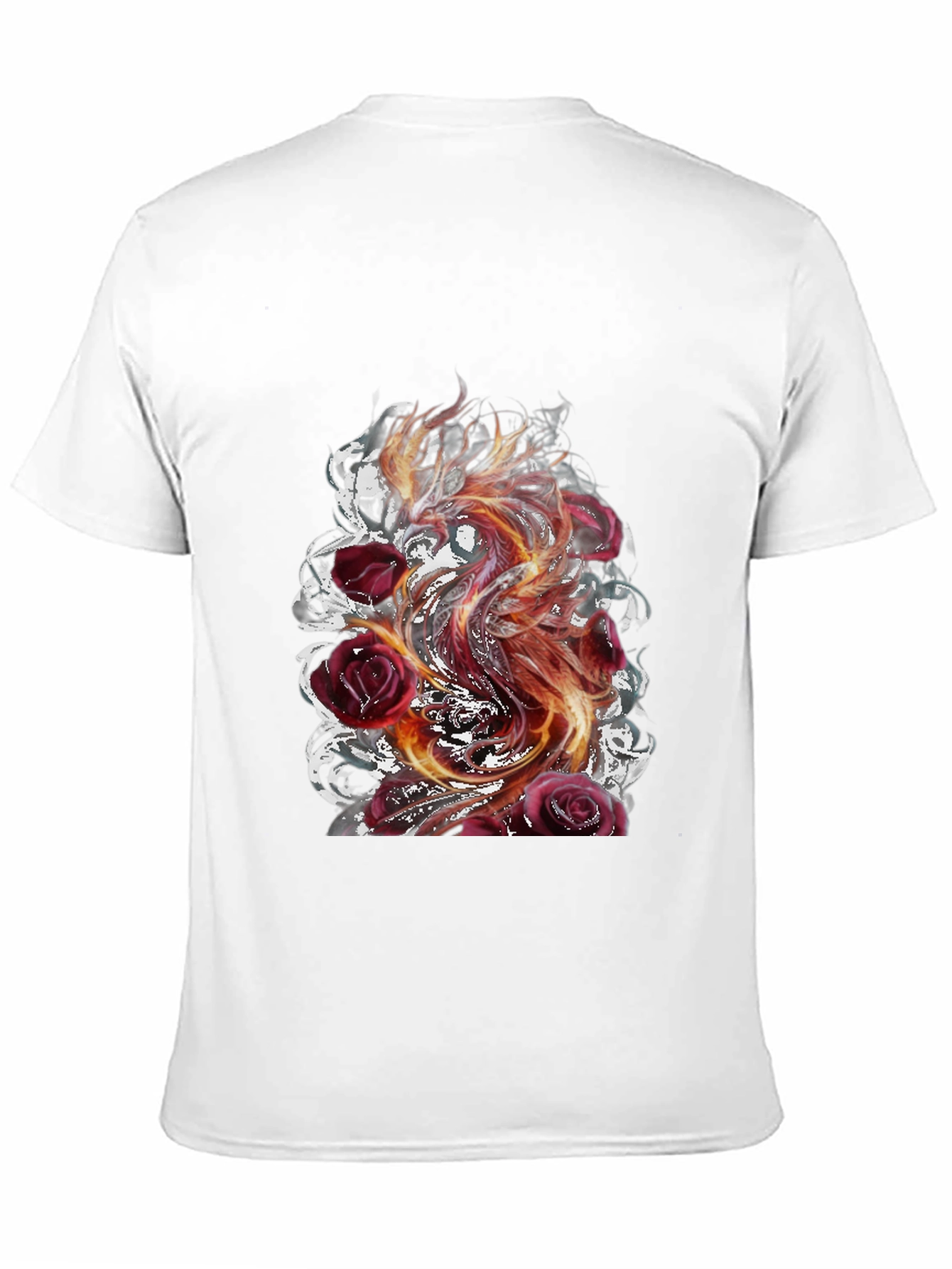 Fiery Phoenix & Roses Graphic T-Shirt
