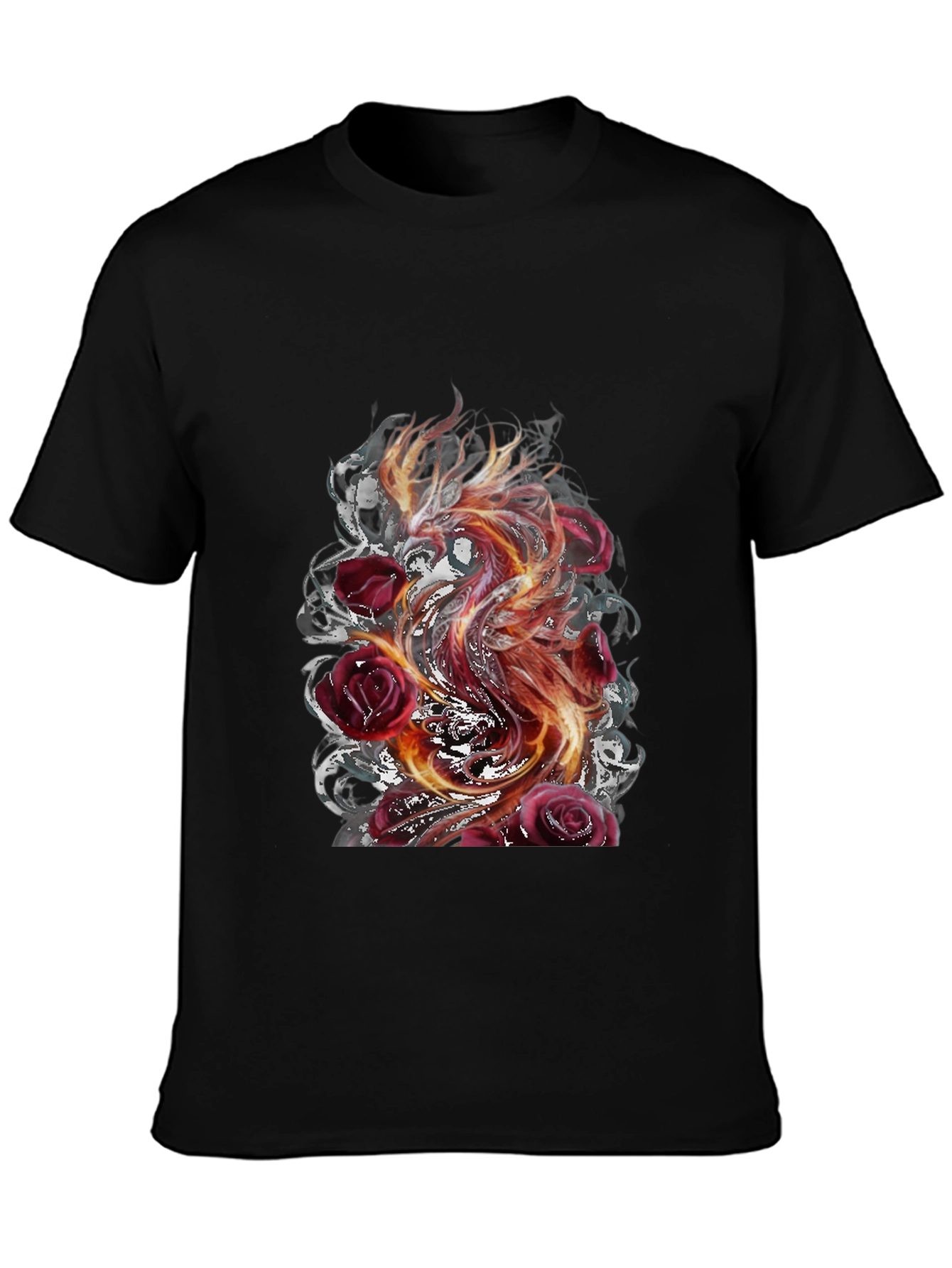 Fiery Phoenix & Roses Graphic T-Shirt