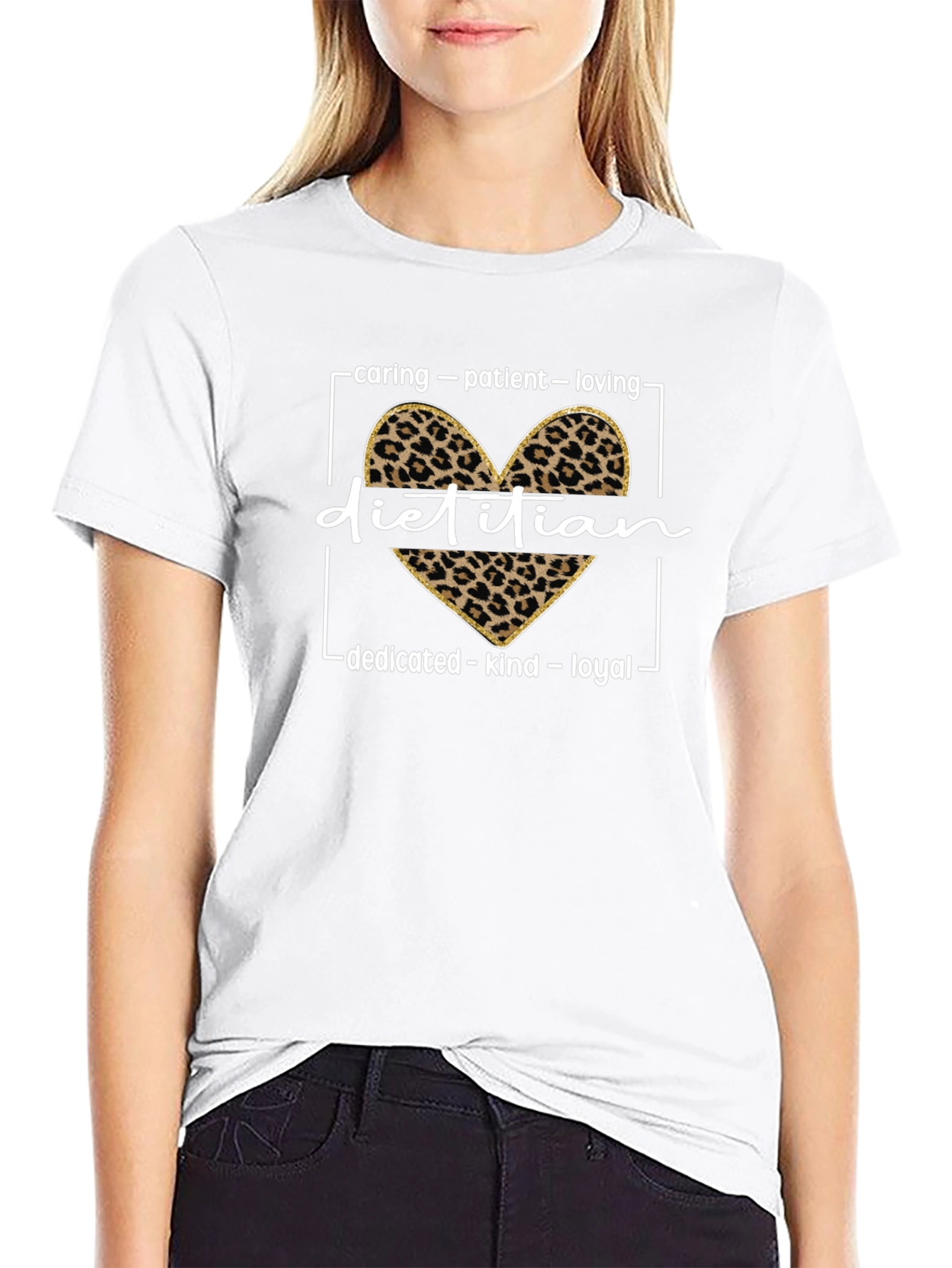 Dietitian Leopard Heart T-Shirt - Caring Patient Loving