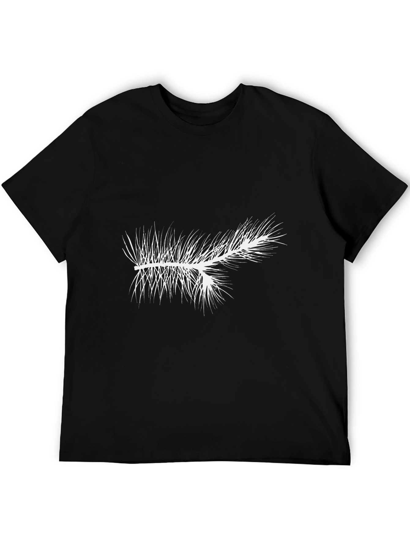 Mens Black T-Shirt with White Pine Branch Graphic