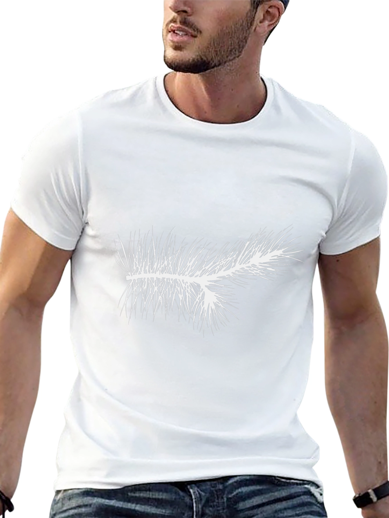 Mens Black T-Shirt with White Pine Branch Graphic