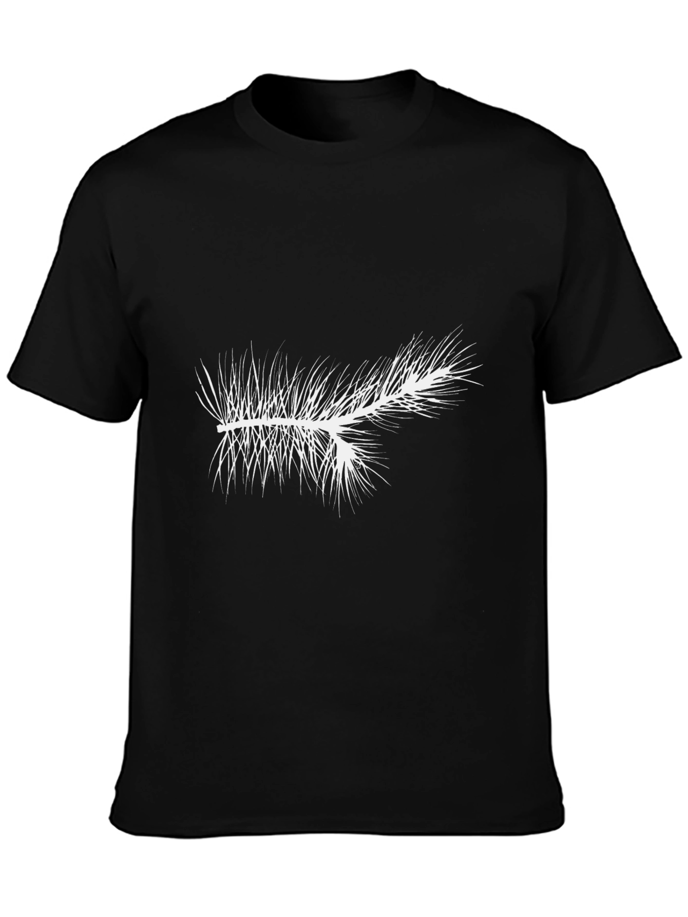 Mens Black T-Shirt with White Pine Branch Graphic