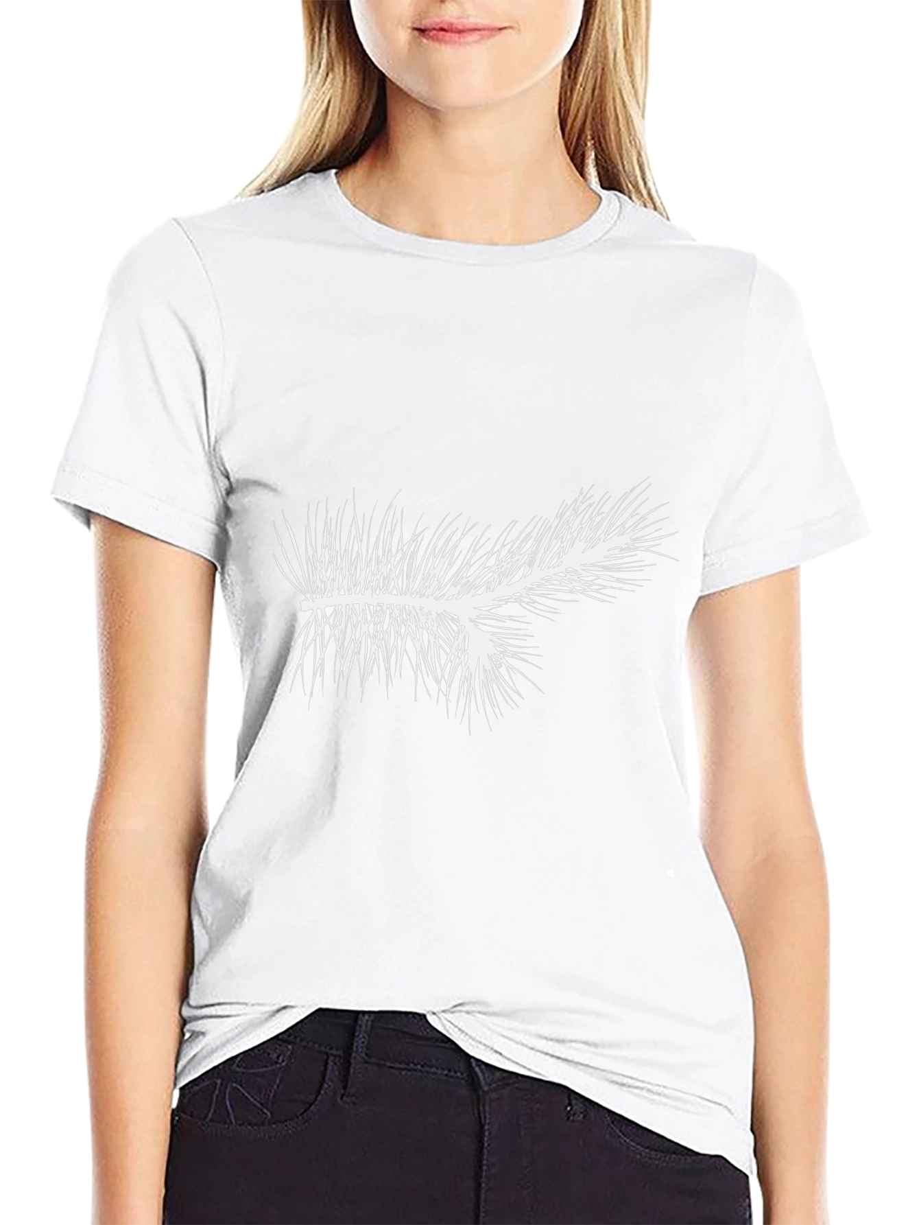 Mens Black T-Shirt with White Pine Branch Graphic