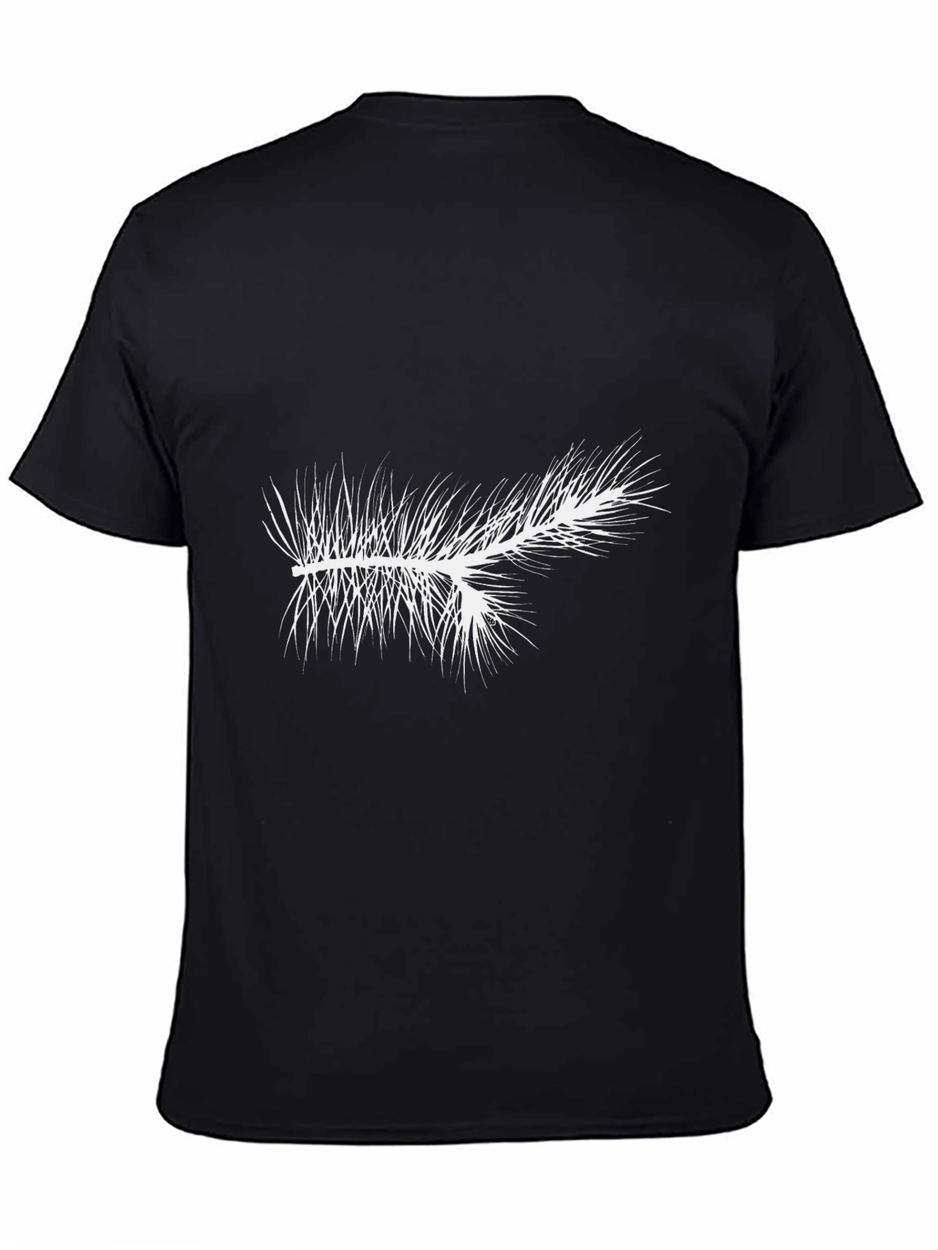 Mens Black T-Shirt with White Pine Branch Graphic