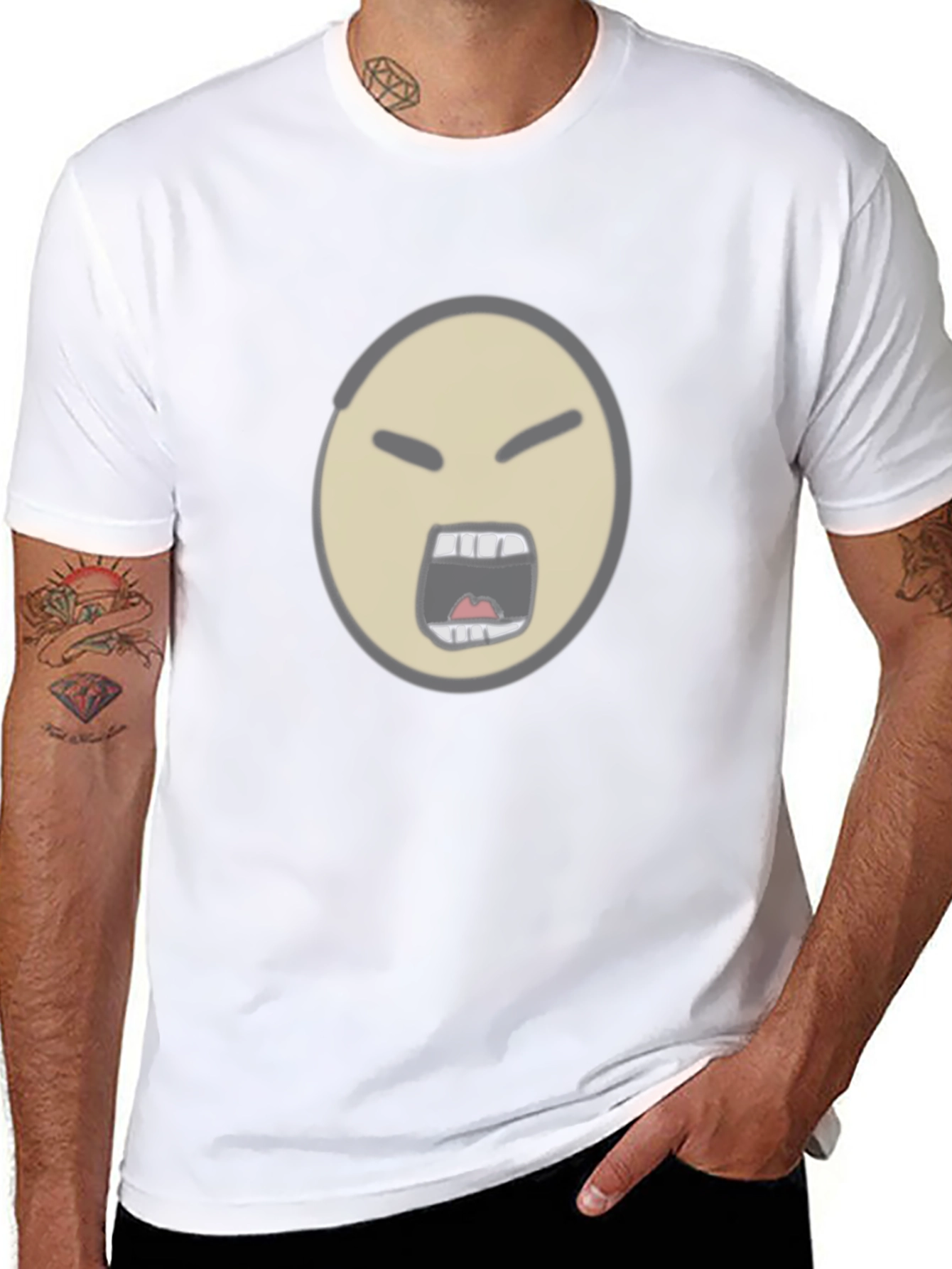 Angry Face Emoji Graphic Black T-Shirt