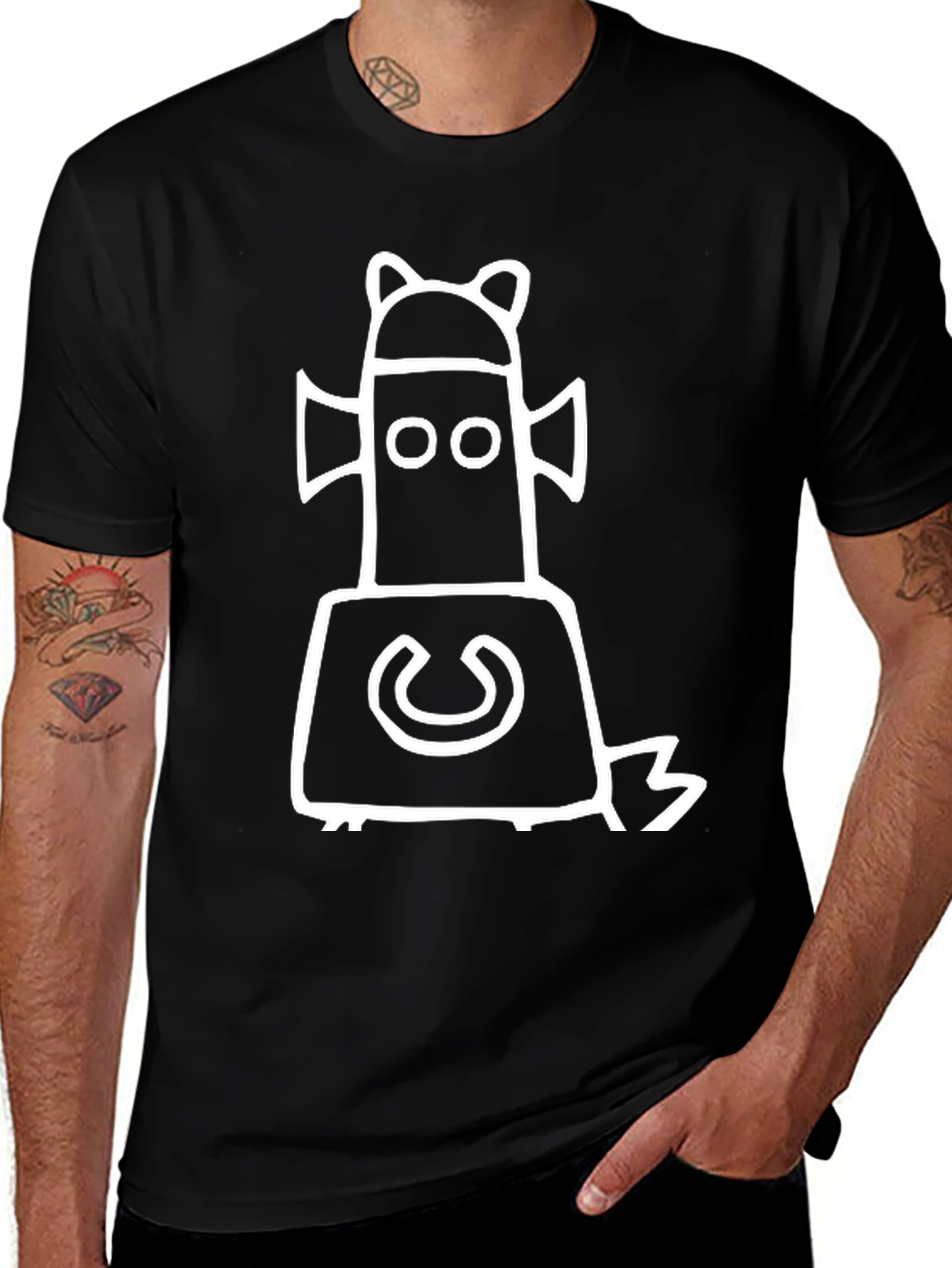Black T-Shirt with Unique Character Design