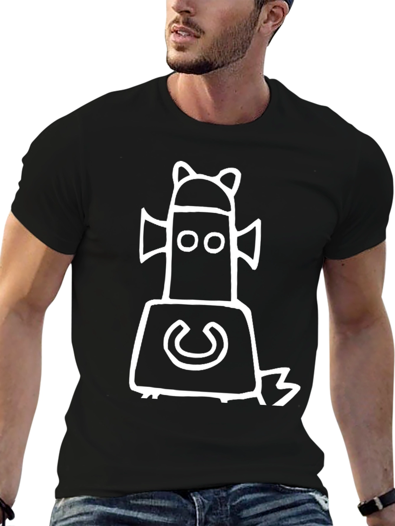 Black T-Shirt with Unique Character Design