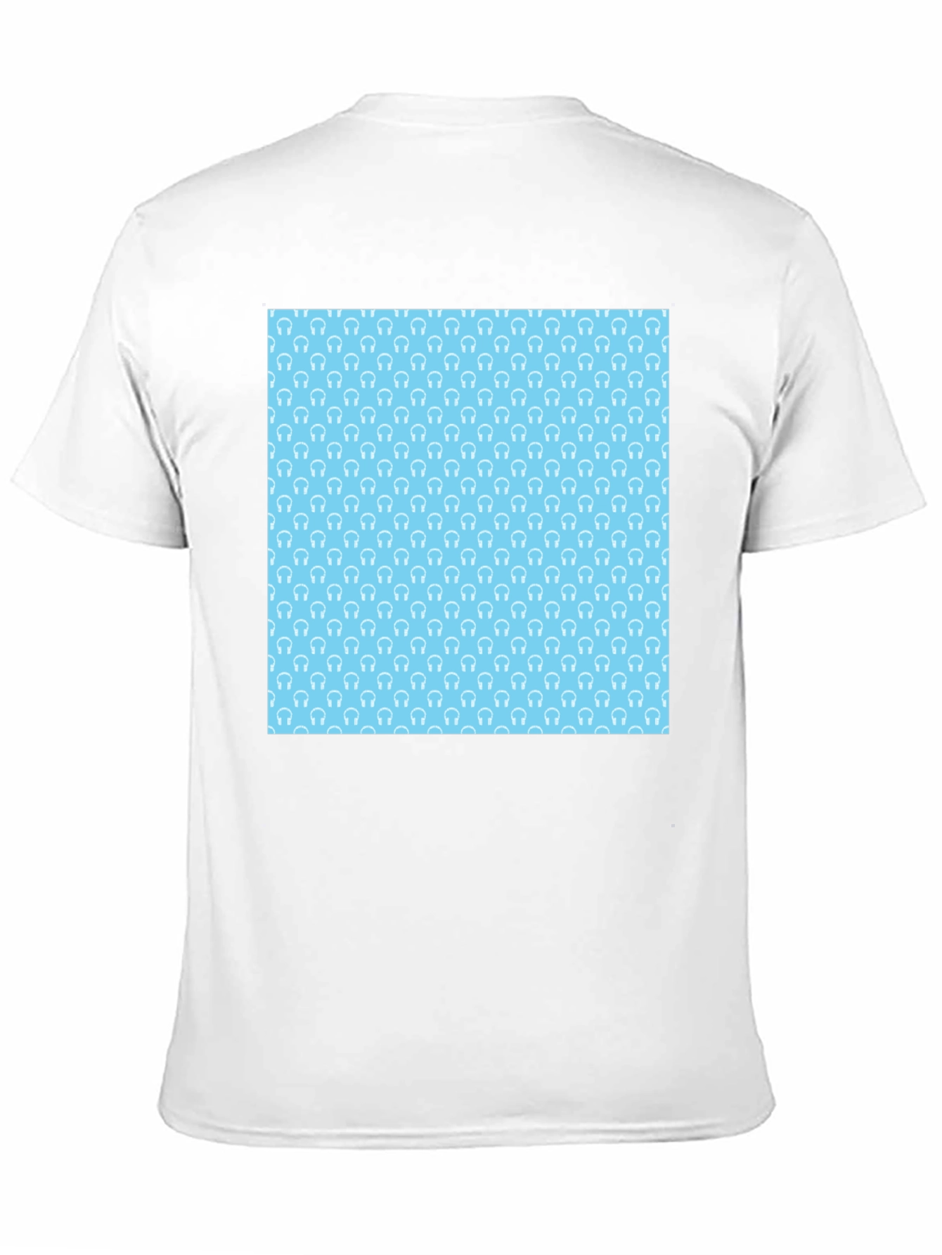 Modern Black Tee with Light Blue Headphone Pattern