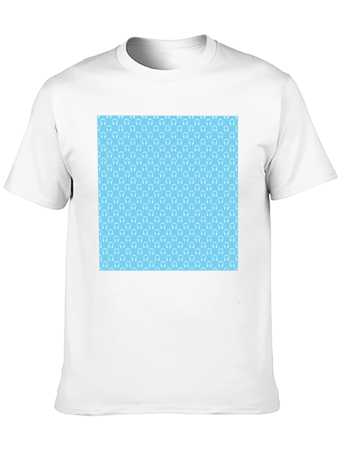 Modern Black Tee with Light Blue Headphone Pattern
