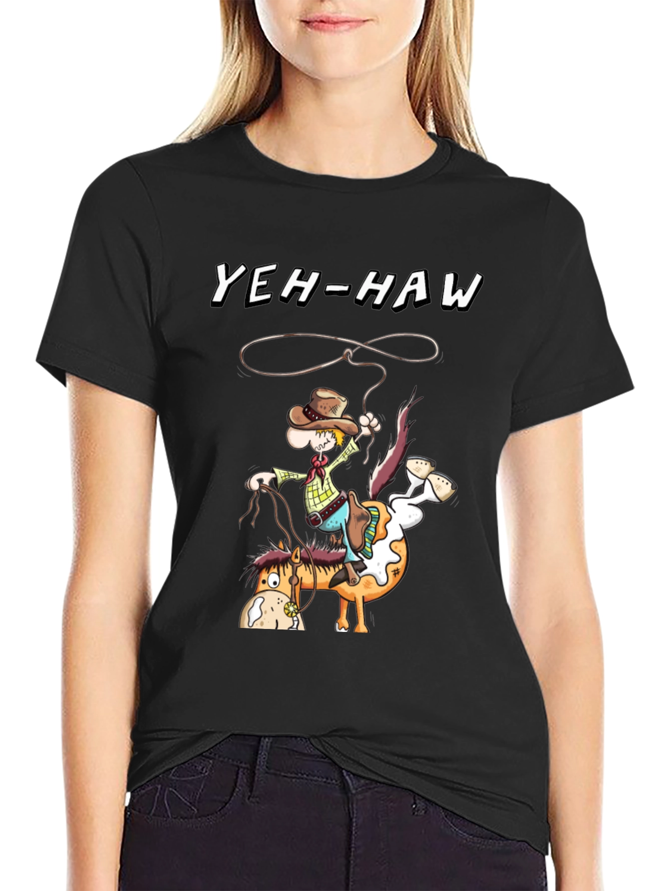 Yeh-Haw Rodeo Cartoon Graphic T-Shirt