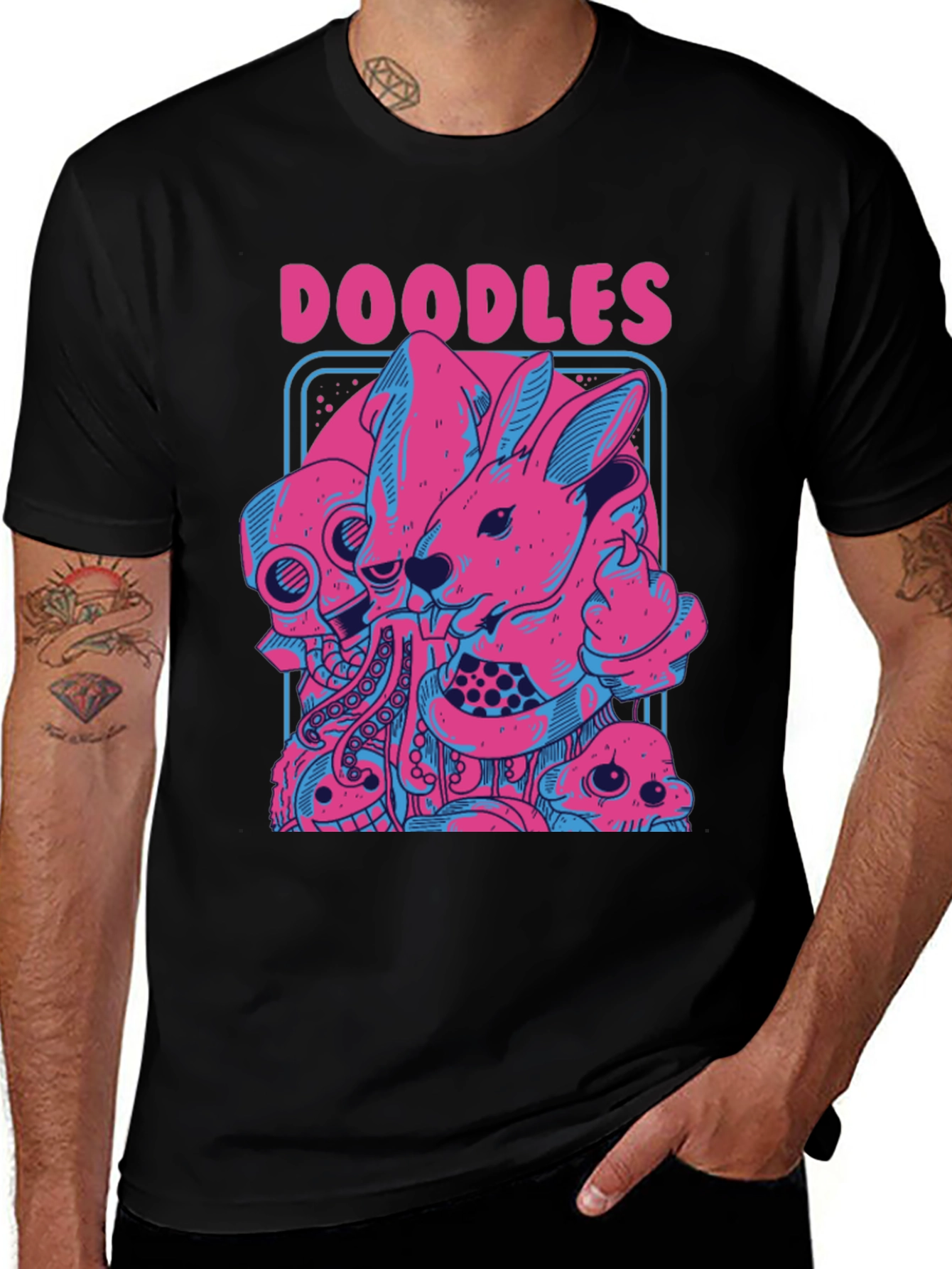 Doodles Graphic Print Black T-Shirt