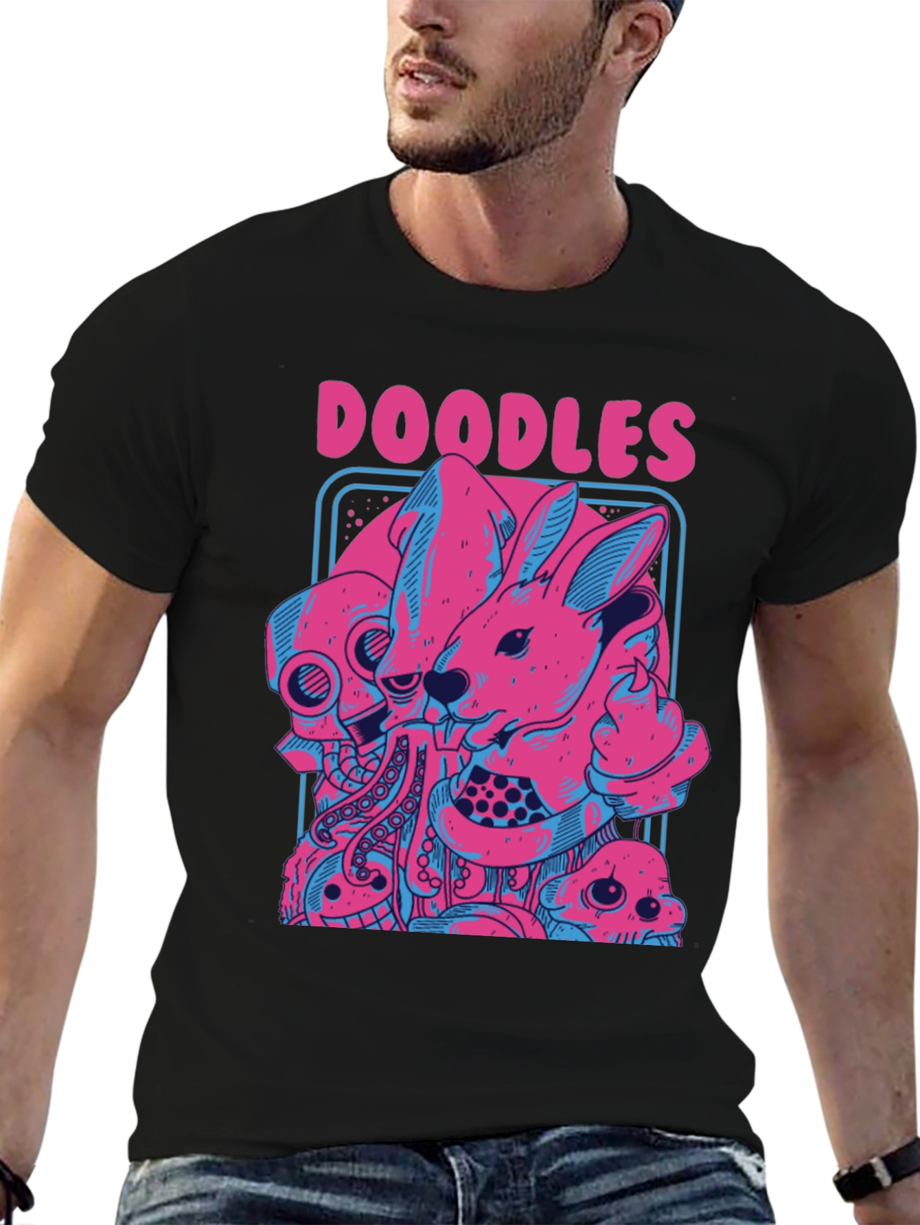 Doodles Graphic Print Black T-Shirt