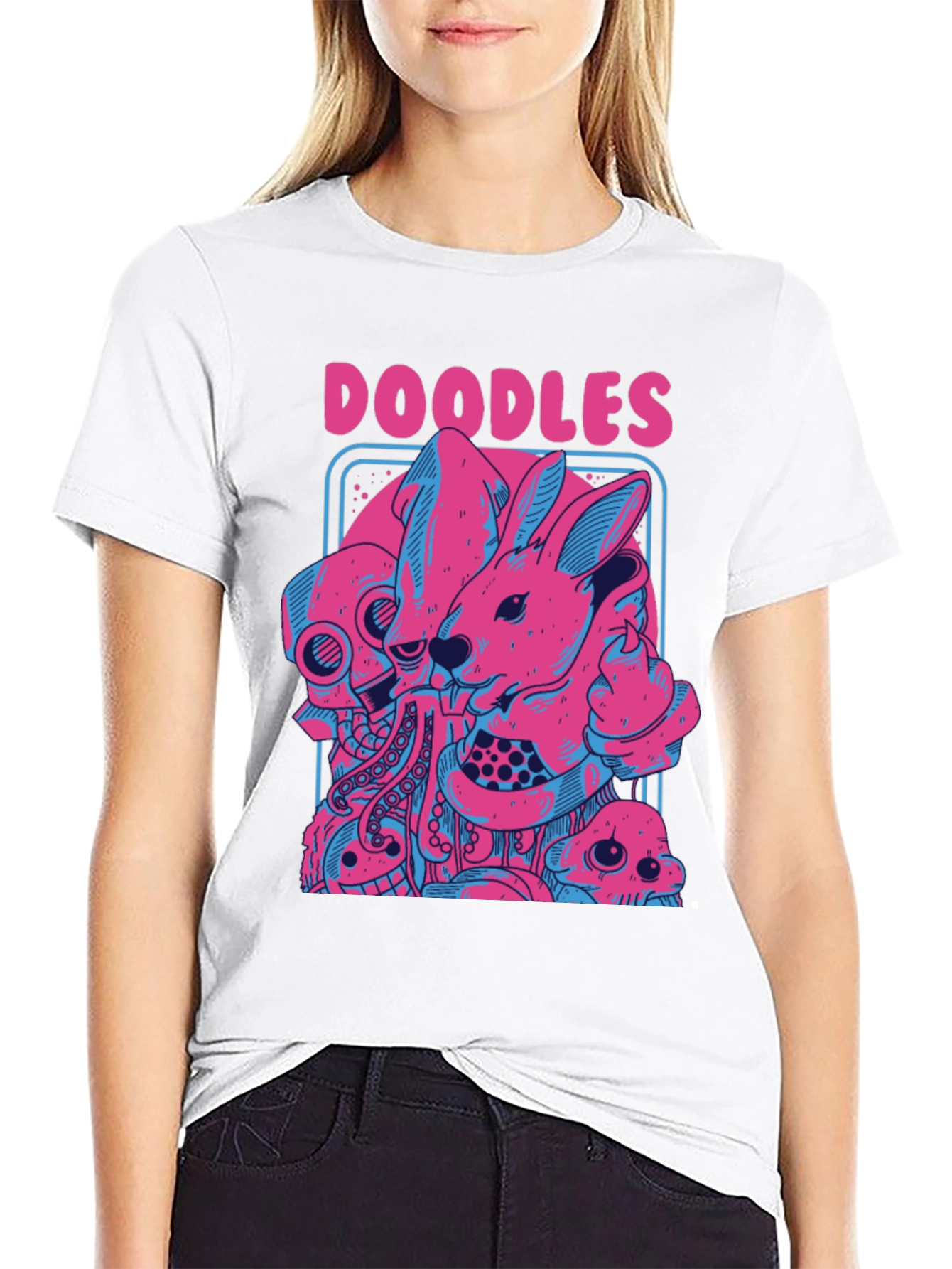 Doodles Graphic Print Black T-Shirt