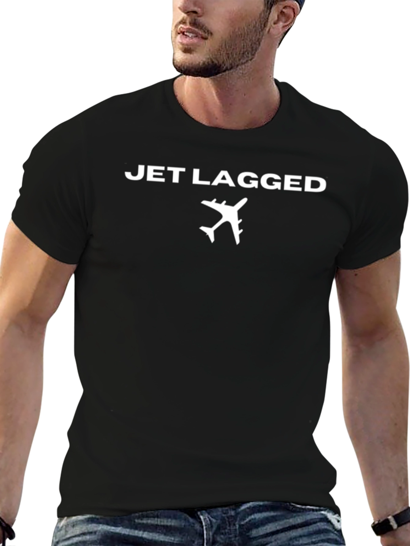 Jet Lagged T-Shirt - Black Crew Neck Graphic Tee
