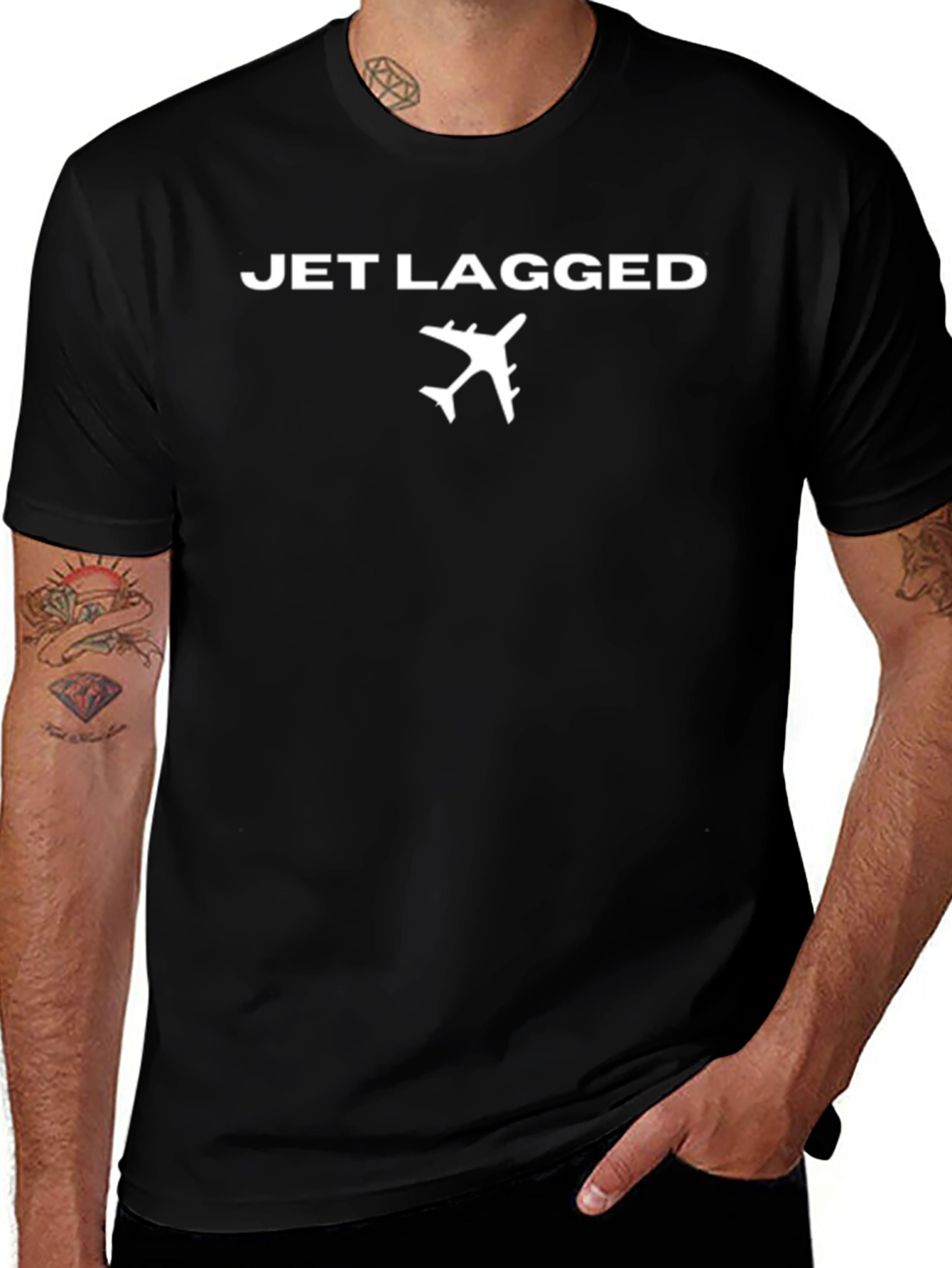 Jet Lagged T-Shirt - Black Crew Neck Graphic Tee