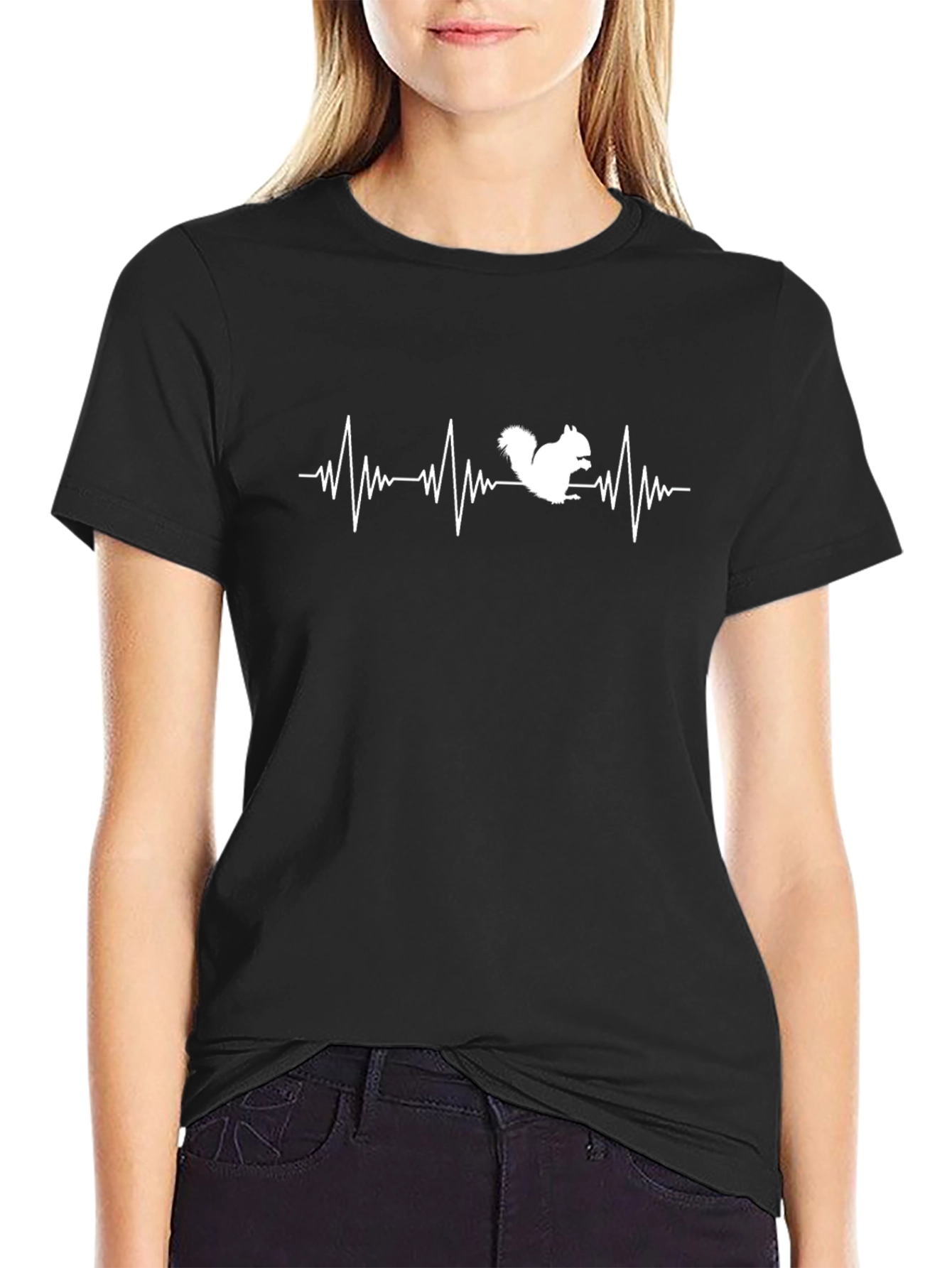 Squirrel Heartbeat T-Shirt - Black Cotton Tee