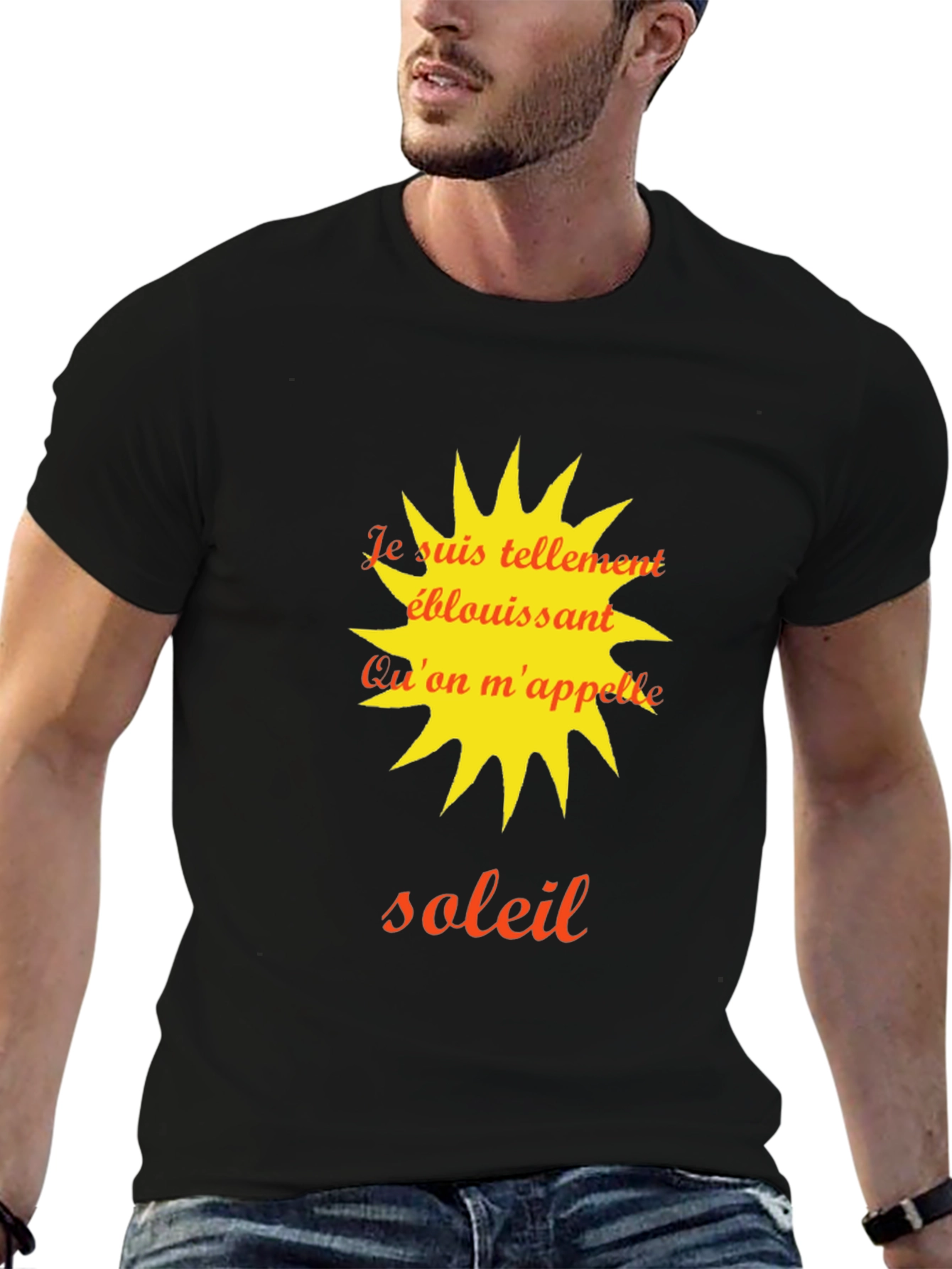 Stylish Black T-Shirt with a French Sun Design