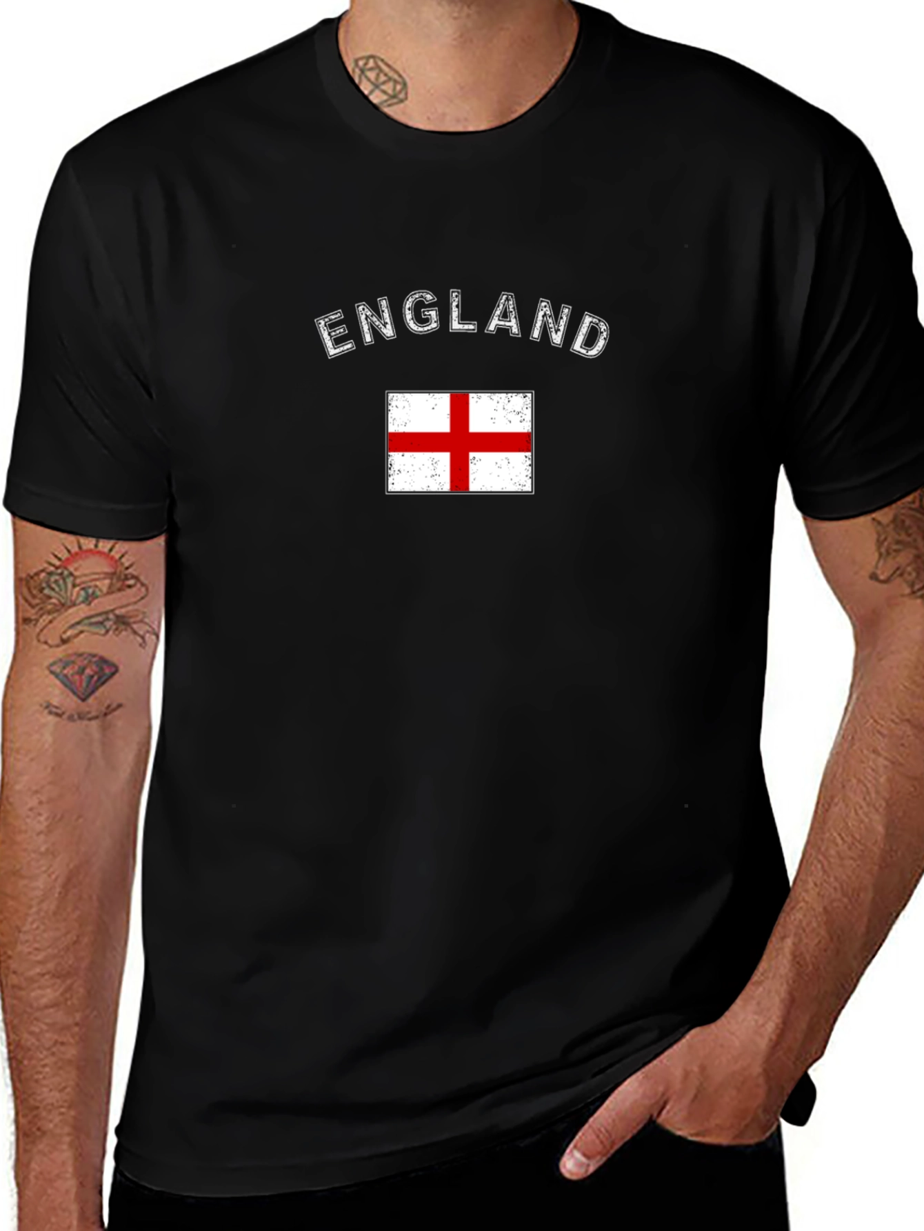 England Flag Graphic T-Shirt Short Sleeve Black Tee