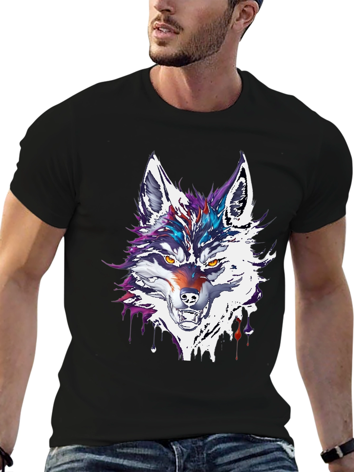 Abstract Wolf Graphic Tee - Mens Black T-Shirt
