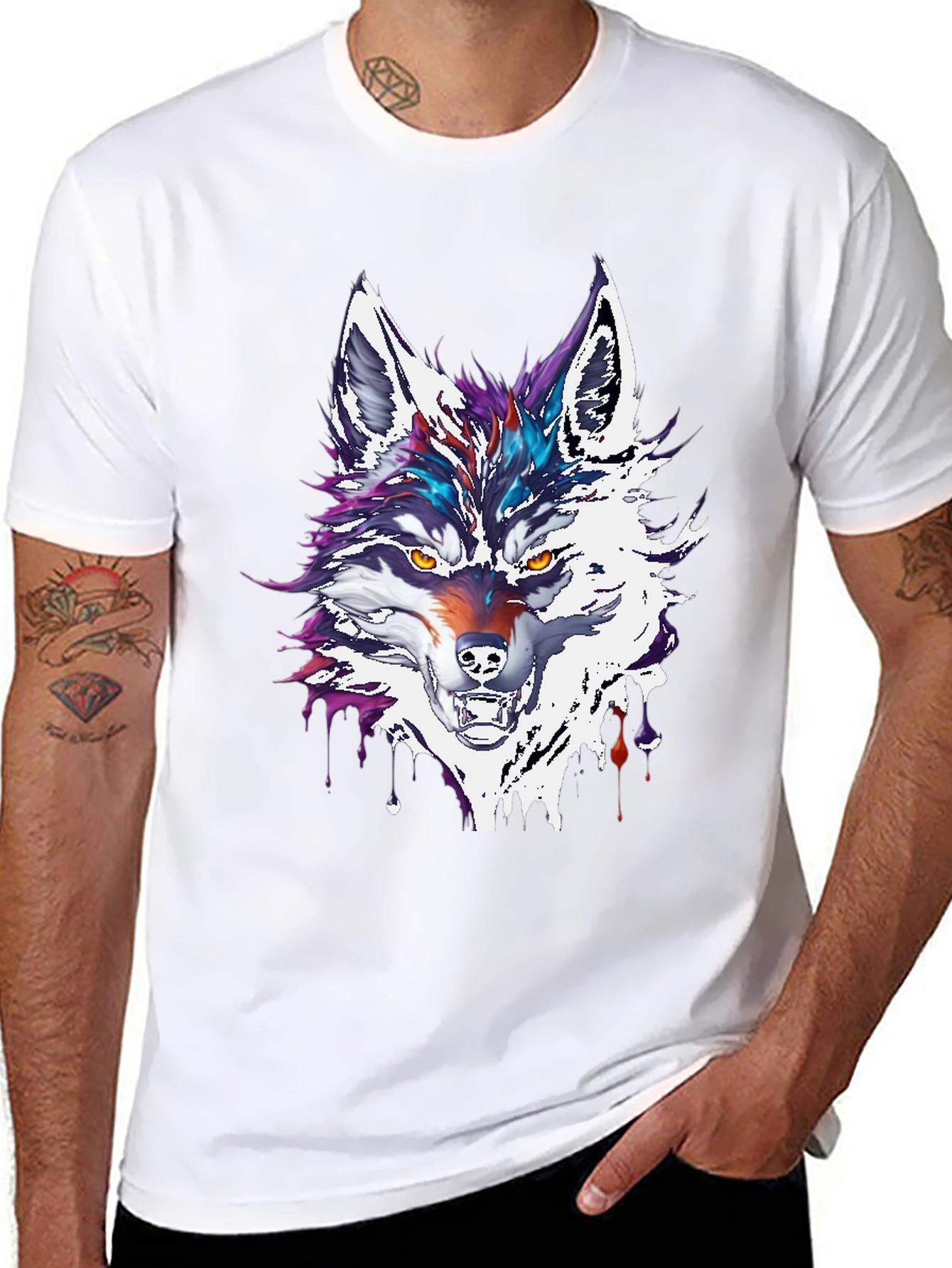 Abstract Wolf Graphic Tee - Mens Black T-Shirt