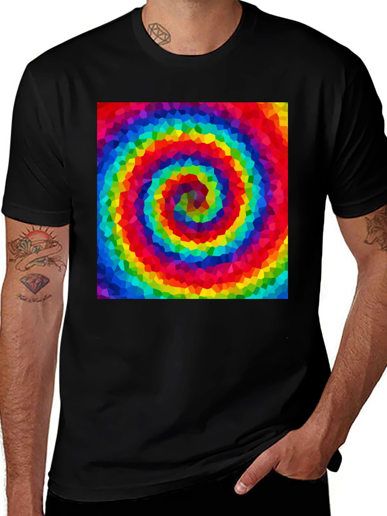 Rainbow Swirl Graphic Tee - Black Cotton Blend
