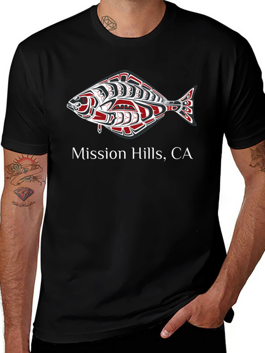 Mission Hills CA Fish Graphic Black T-Shirt